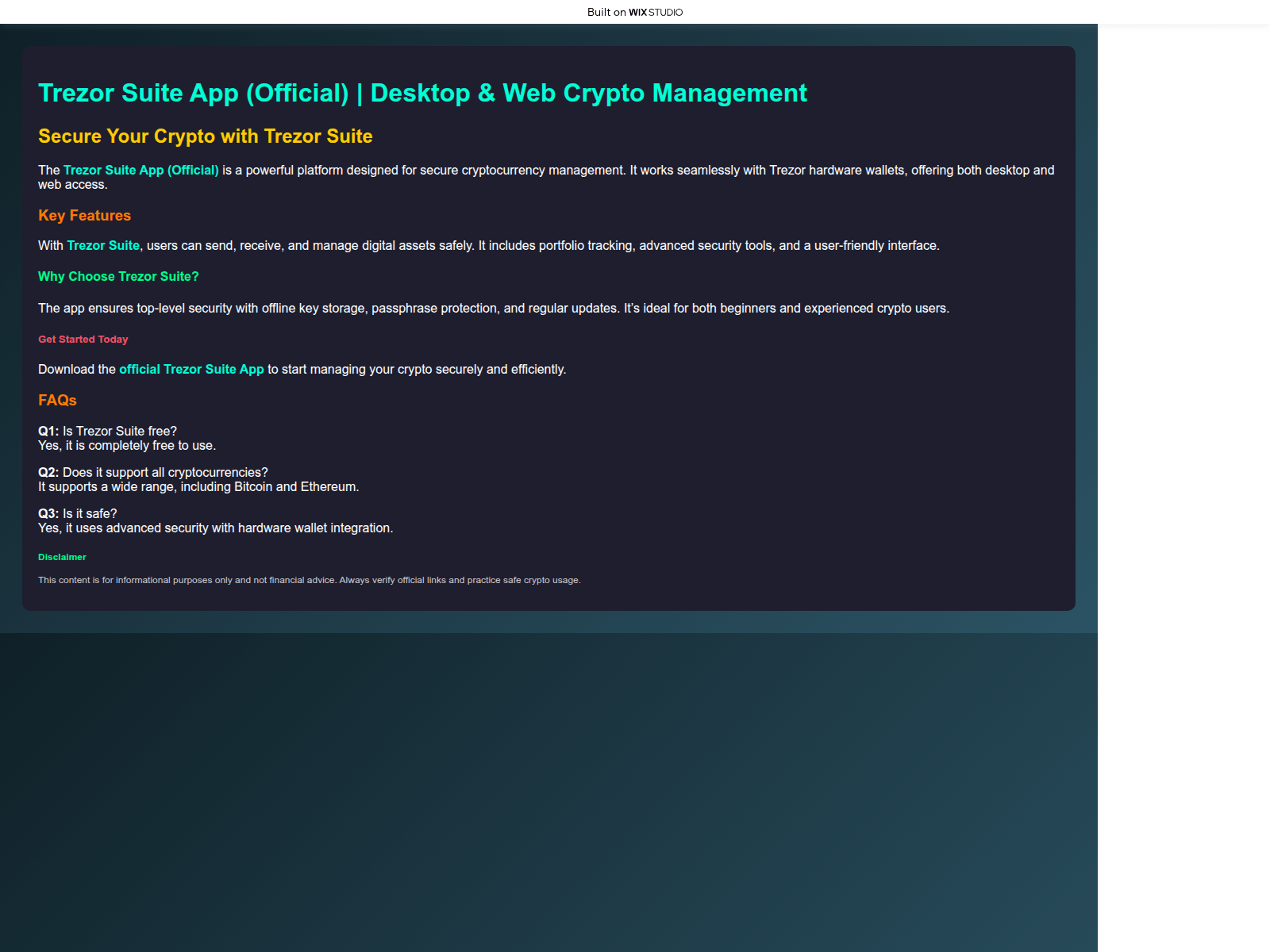 Screenshot of appsuittrezr.wixstudio.com