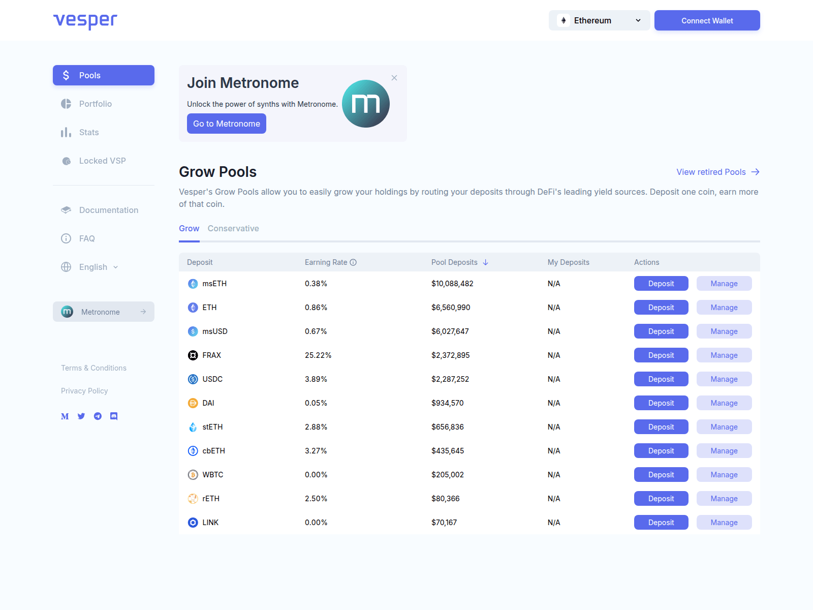 Screenshot of app-vesper.finance