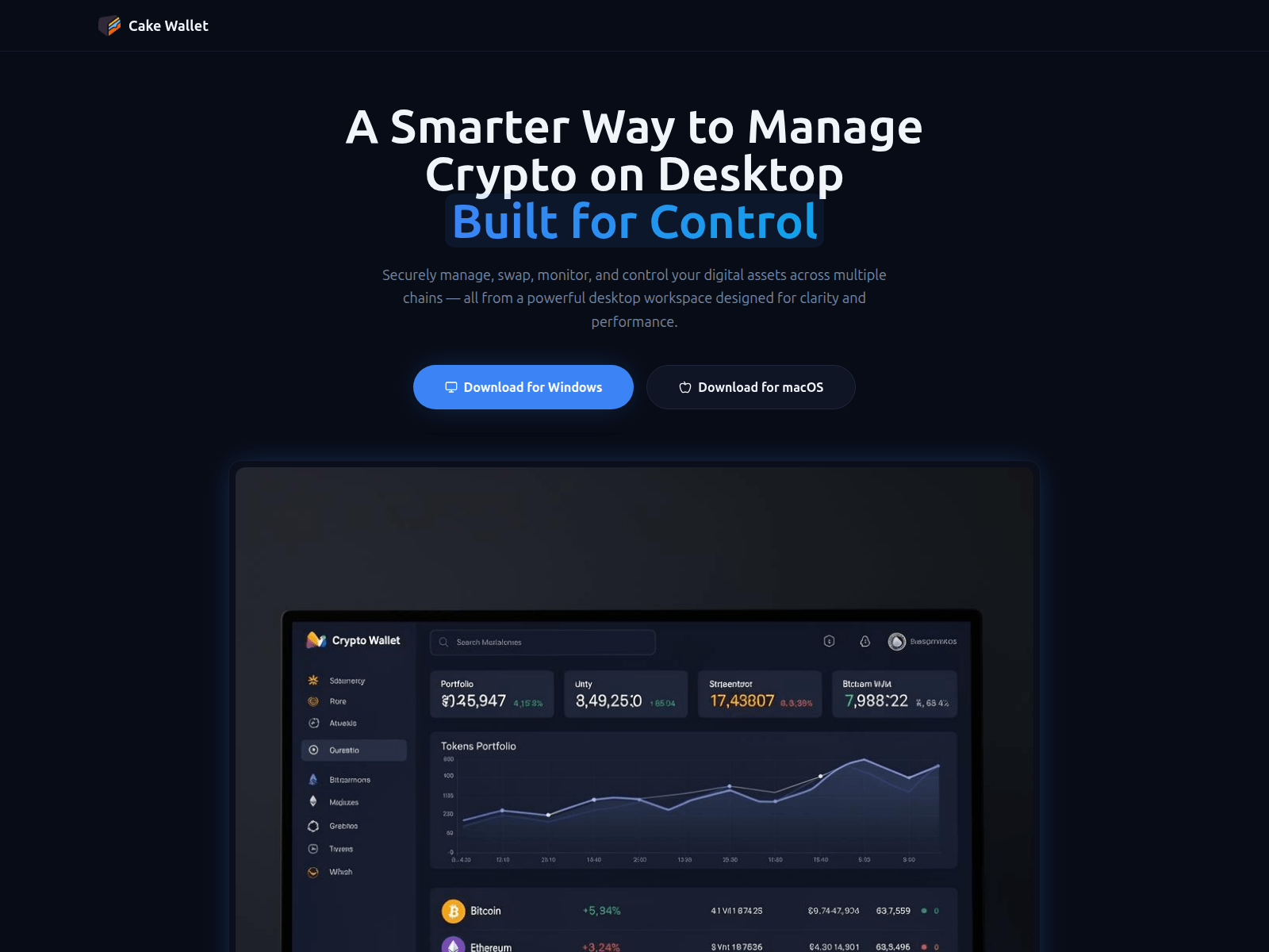 Screenshot of cakewalletdesktop.app
