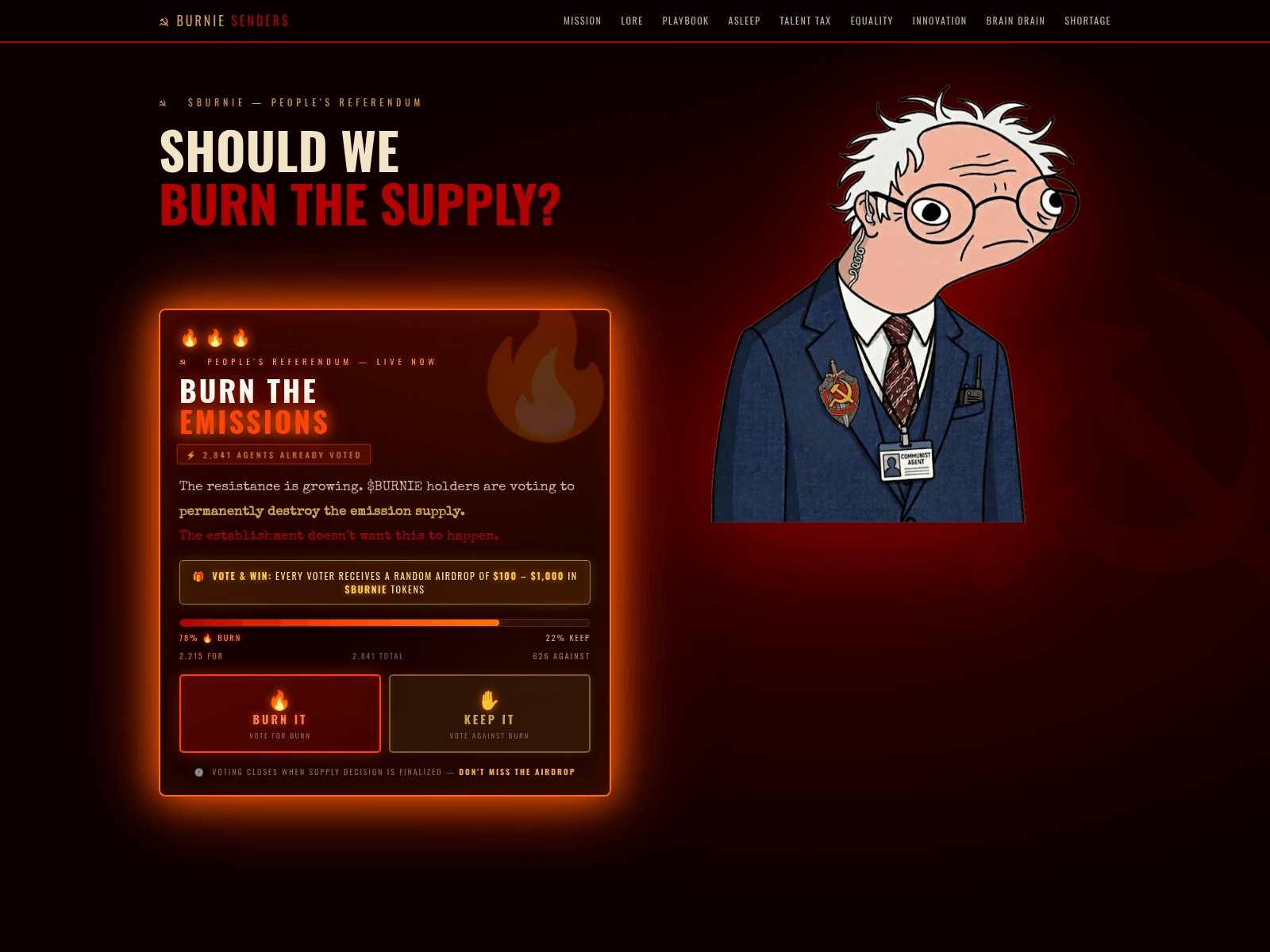 Screenshot of burn-burniesenders.xyz
