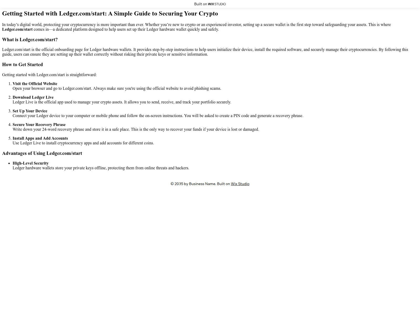 Screenshot of startedledgr.wixstudio.com