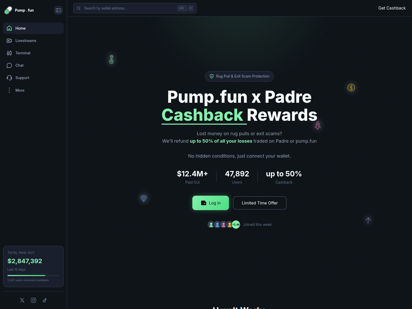 Screenshot of cashback.terminalpadre.com
