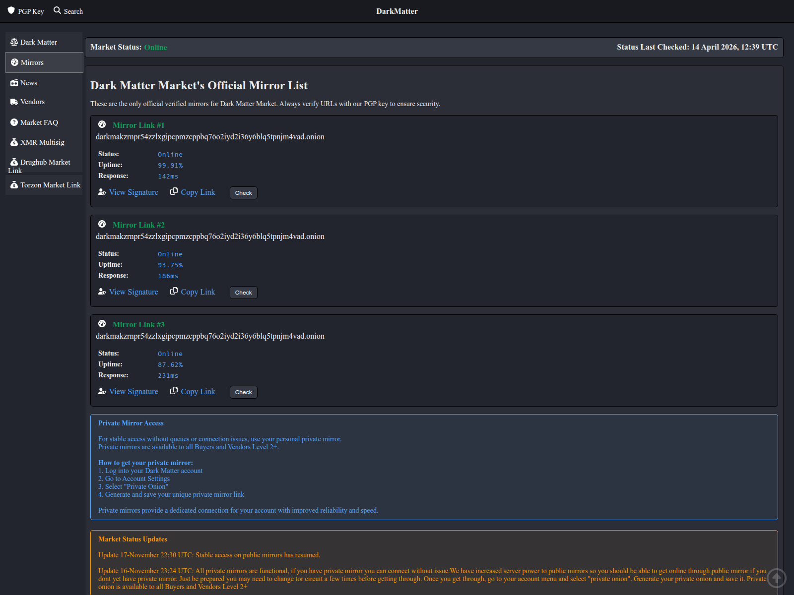 Screenshot of darkmattermarket.live