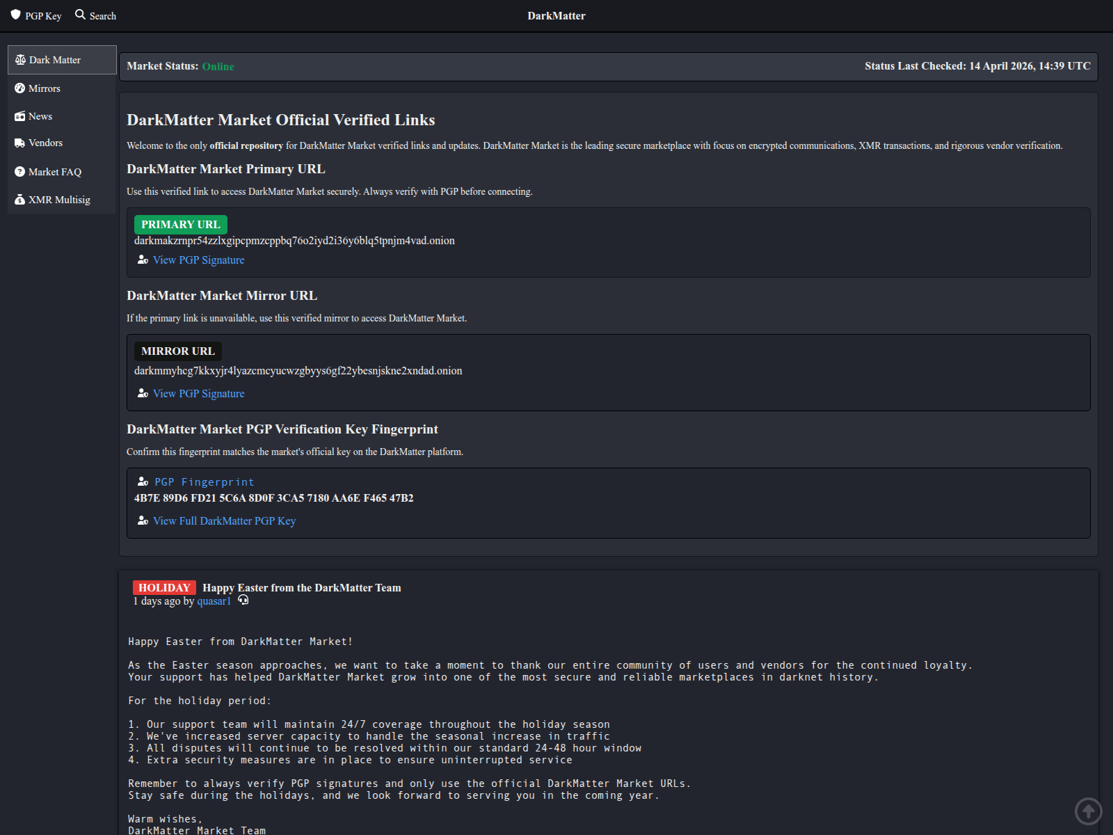 Screenshot of darkmatter.to