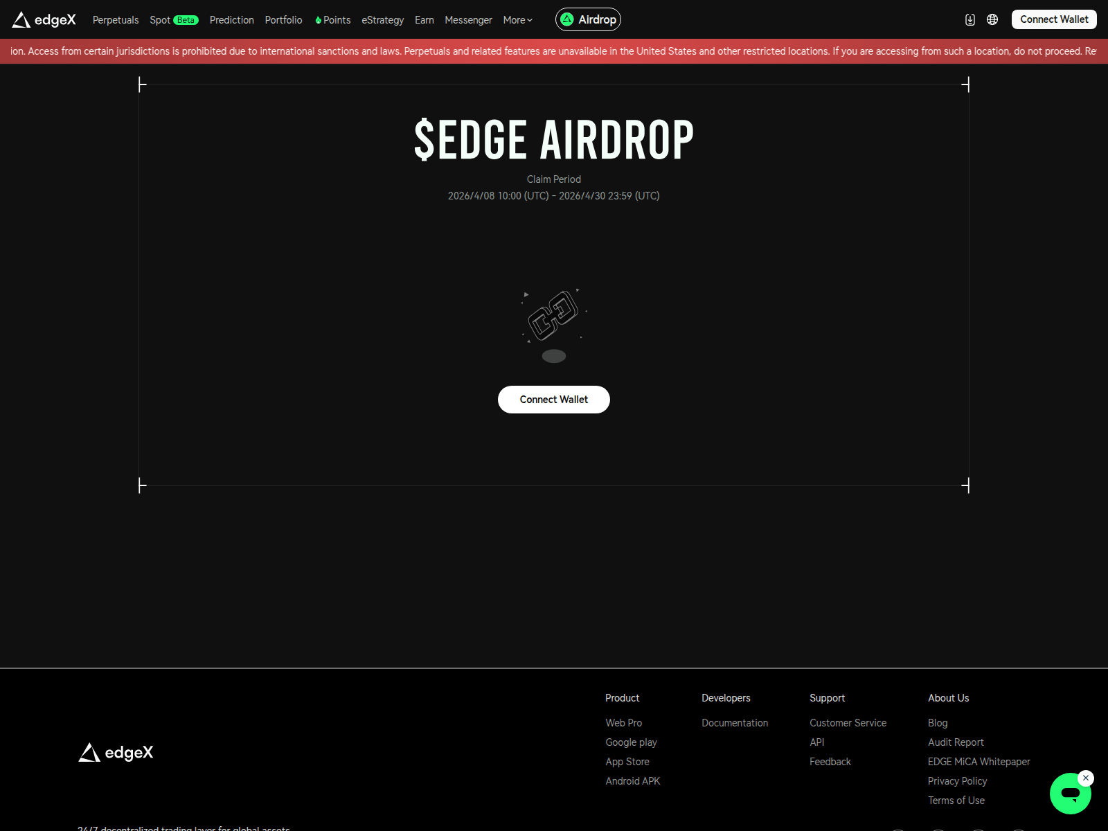 Screenshot of claim-edgex.exchange