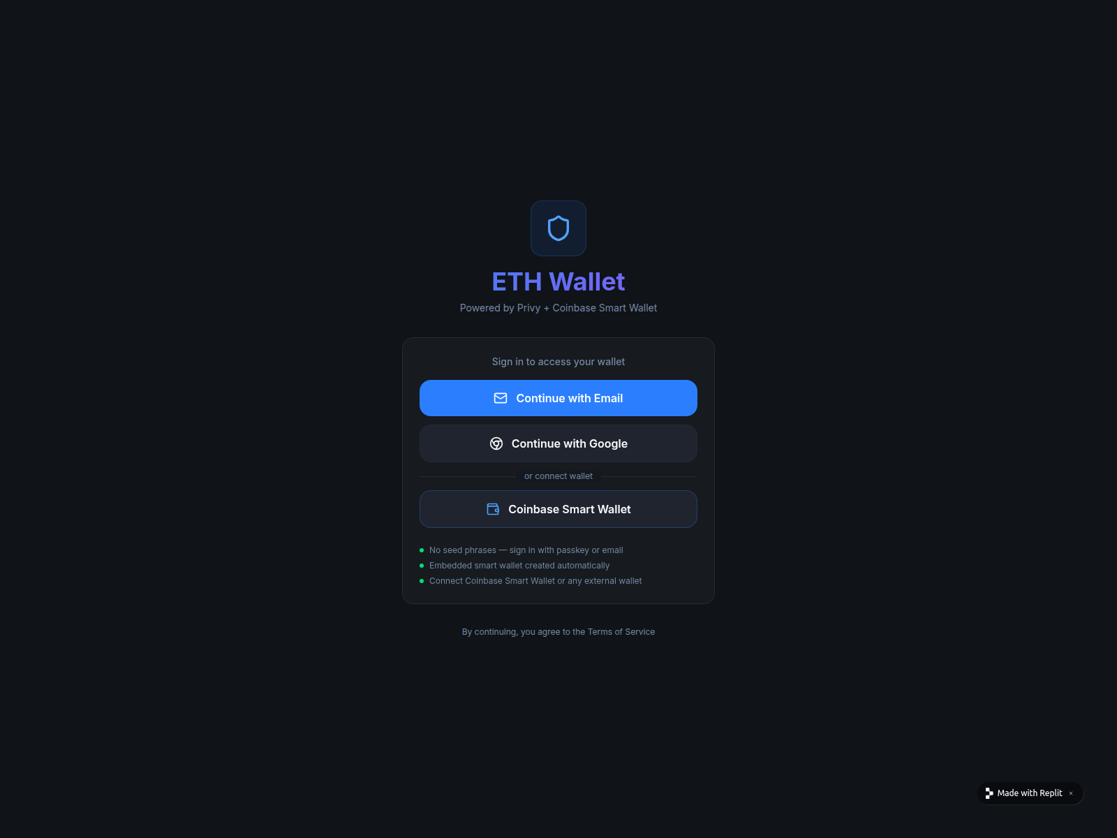 Screenshot of coinbase-wallet-connect--realelidooro.replit.app
