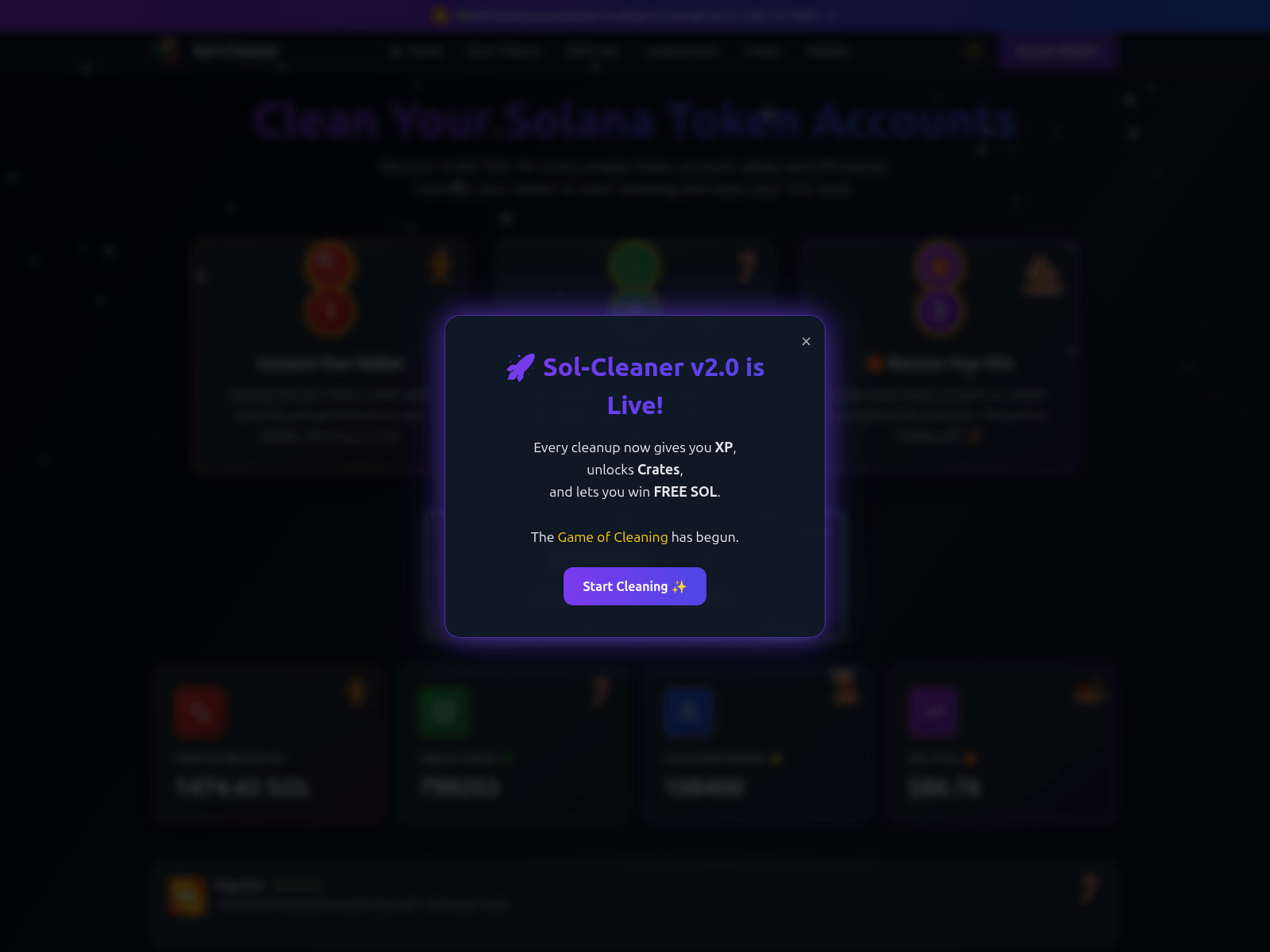Screenshot of sol-cleaner.pages.dev