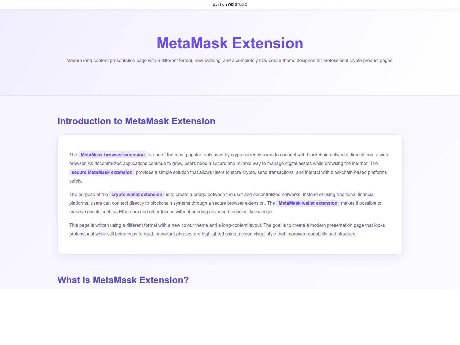 Screenshot of home-metamask.wixstudio.com