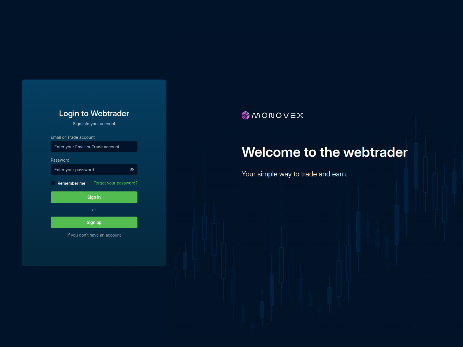 Screenshot of webtrader.enactmentre.tech