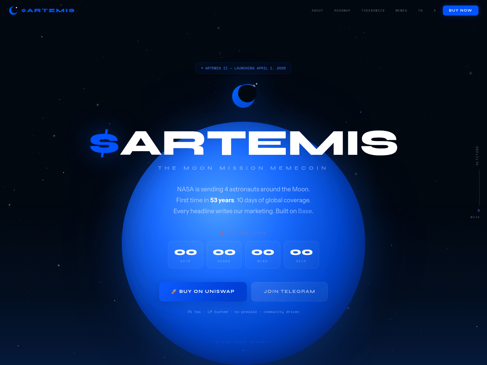 Screenshot of artemismoon.space