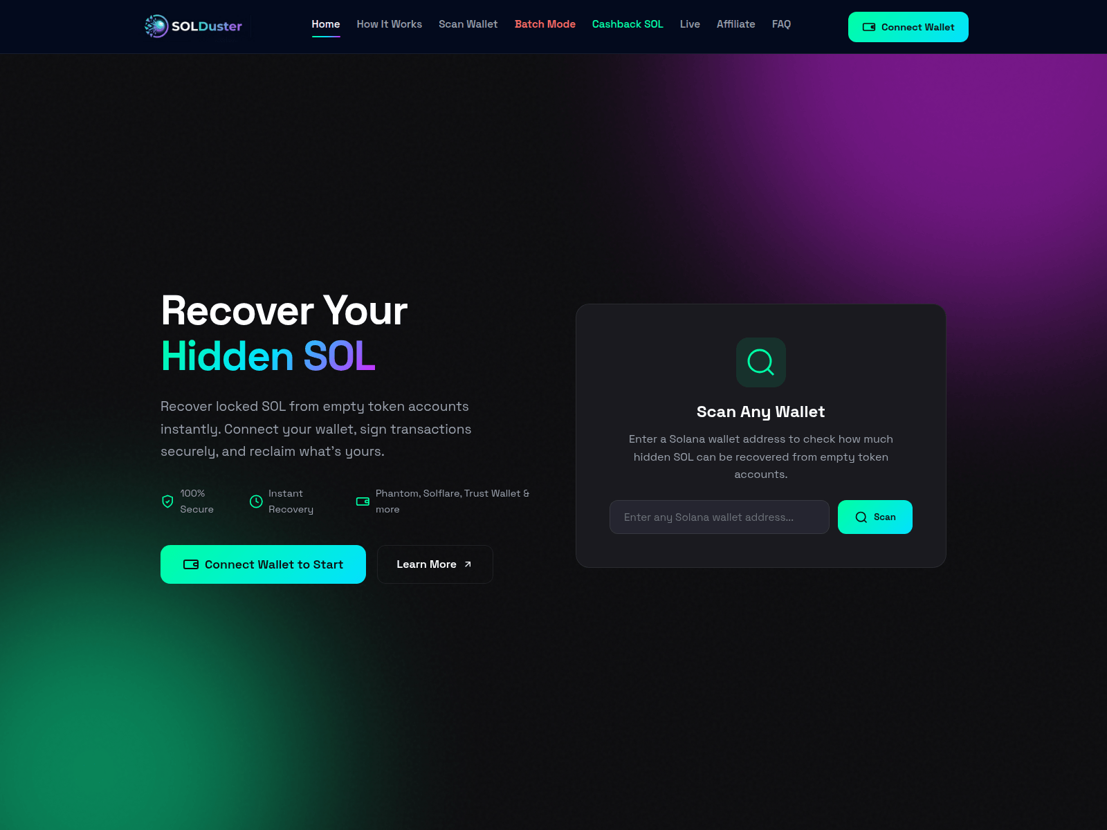 Screenshot of test.solduster.com