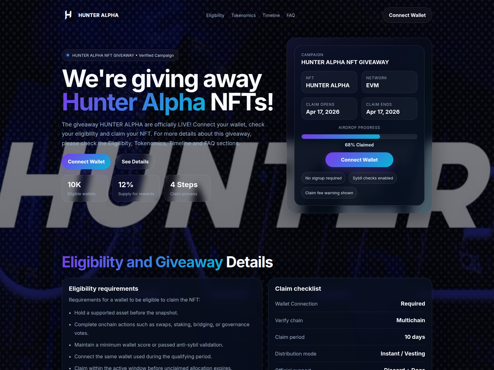 Screenshot of huntersalpha.xyz