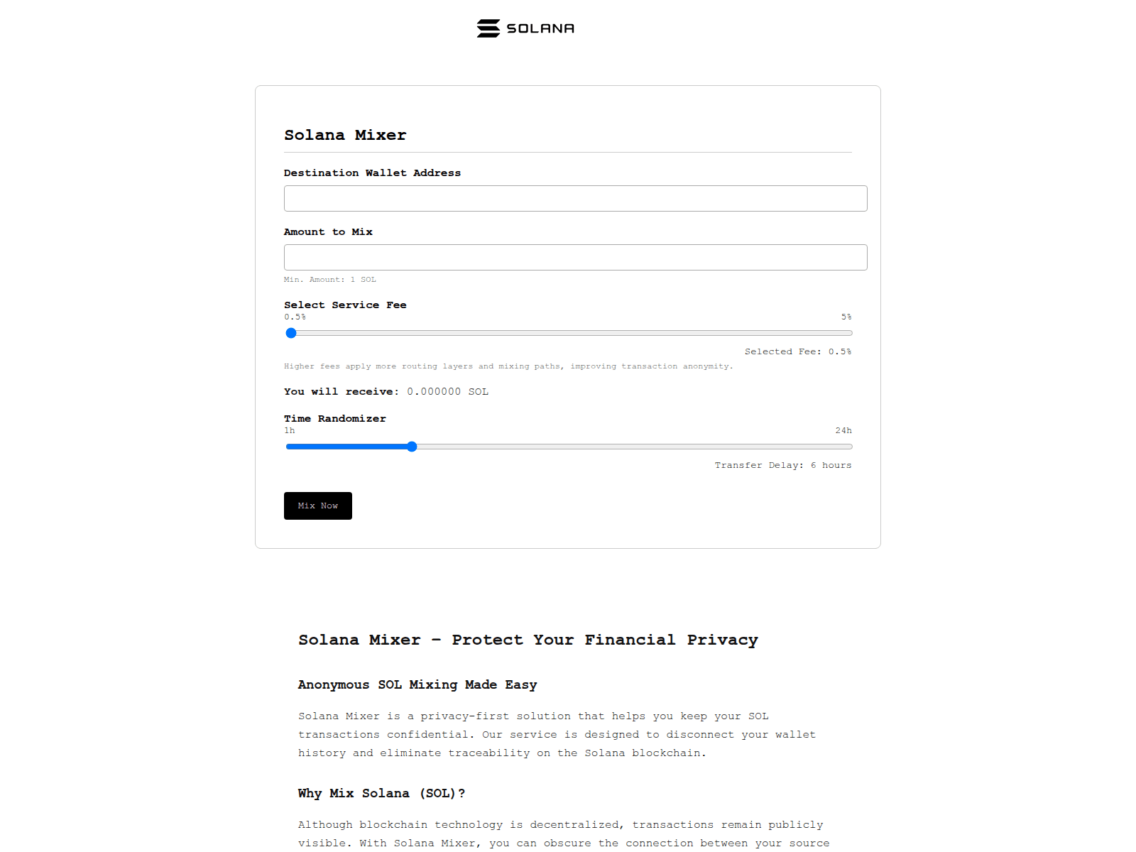 Screenshot of solana-mixer.com