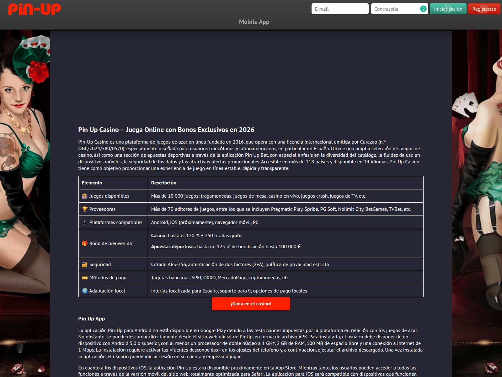 Screenshot of pinup-casino.es