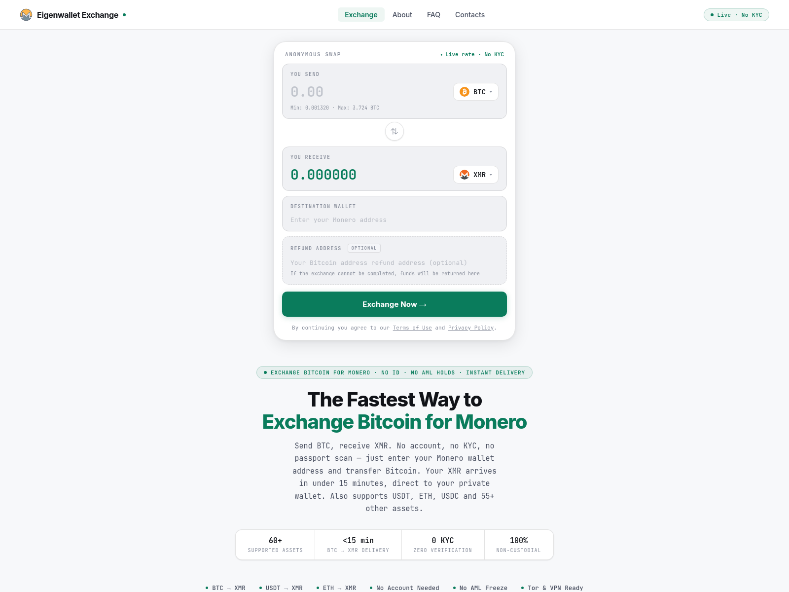 Screenshot of eigenwallet.exchange