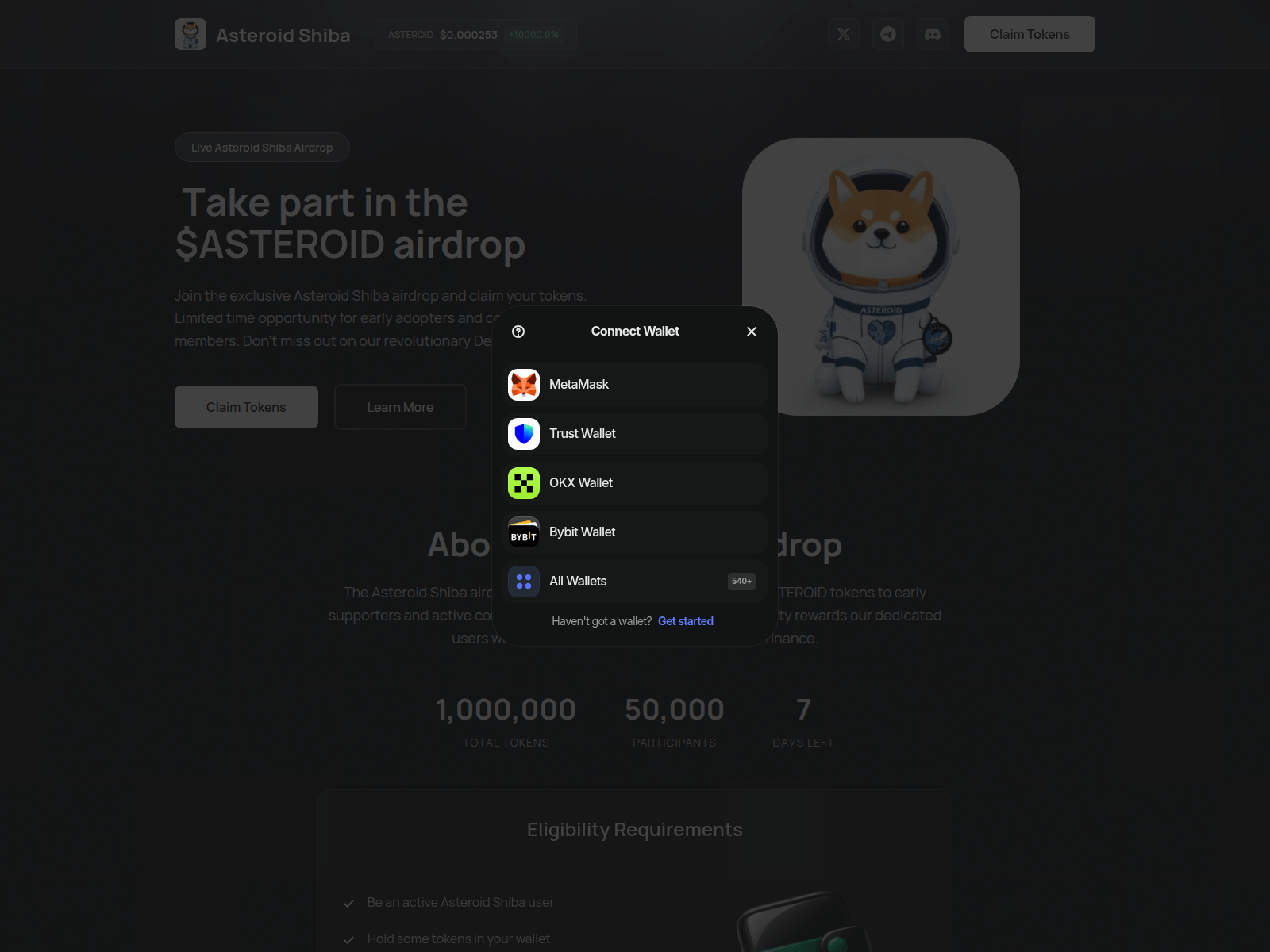 Screenshot of asteroidsshiba.xyz