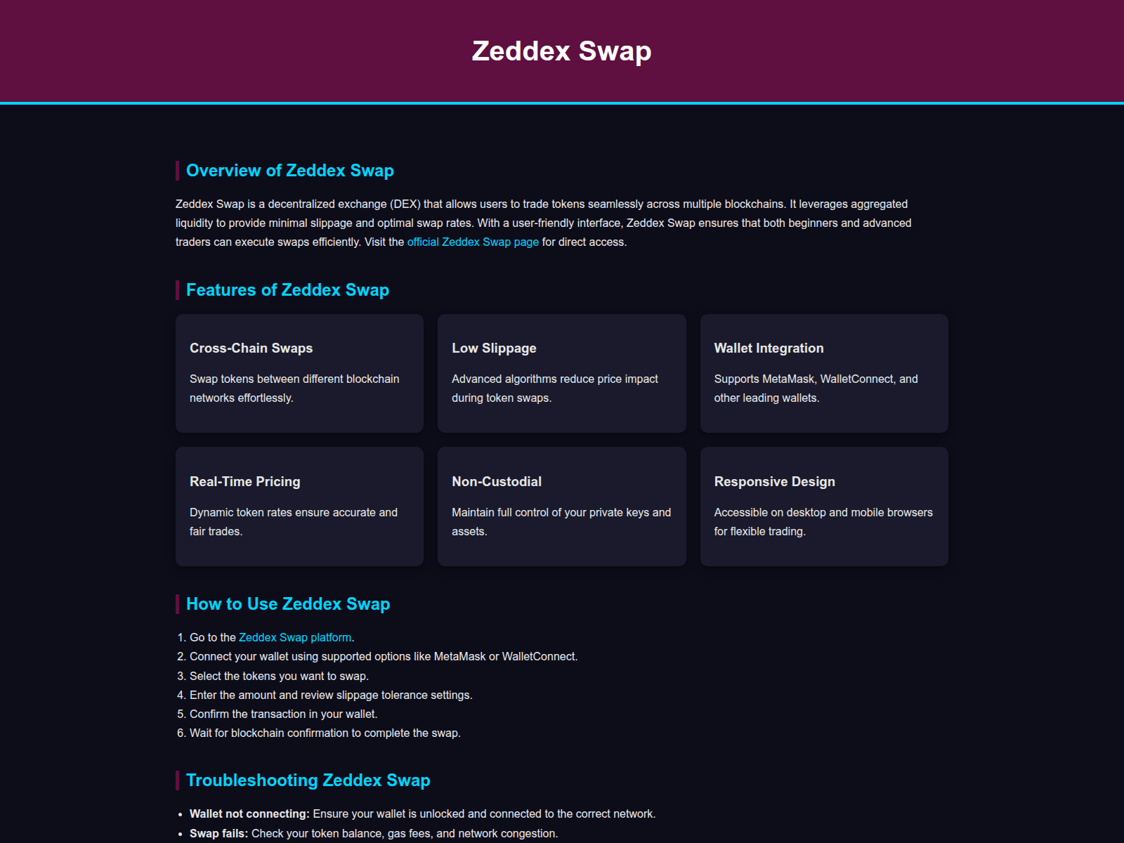 Screenshot of support-zeddex-swap-helps.pages.dev