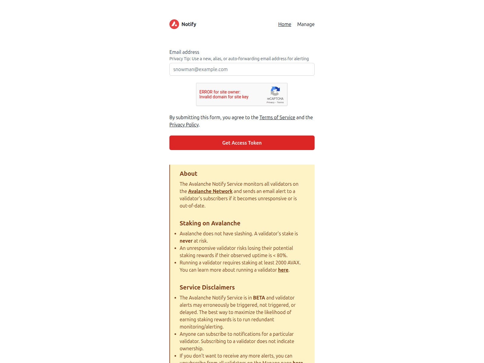 Screenshot of avalanche-notify.pages.dev