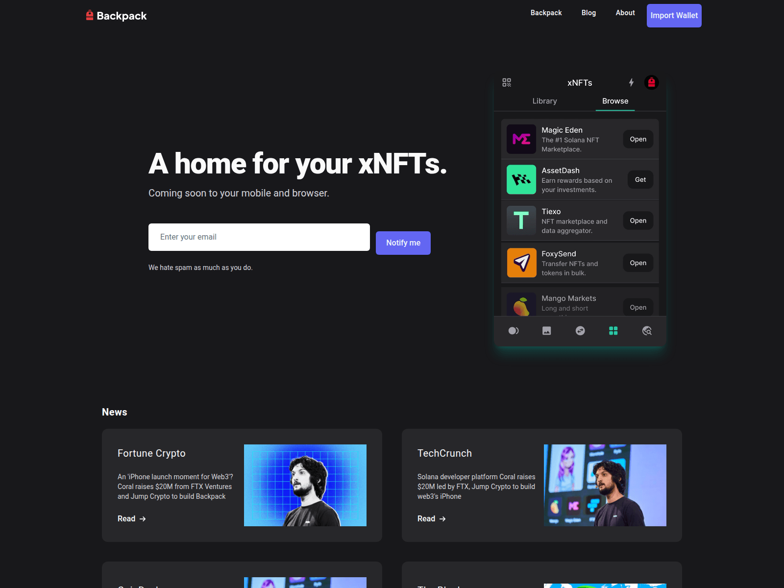 Screenshot of backpackwebextension.com