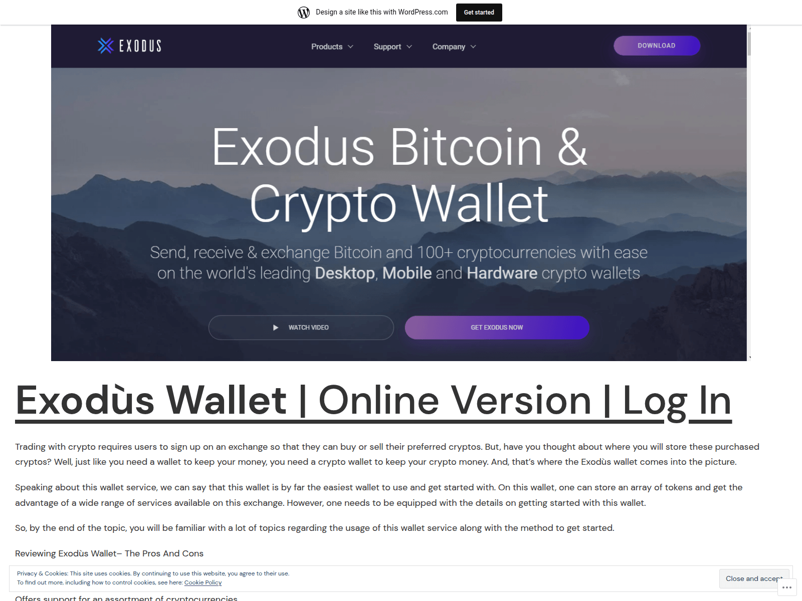Screenshot of exoduswalletat.wordpress.com