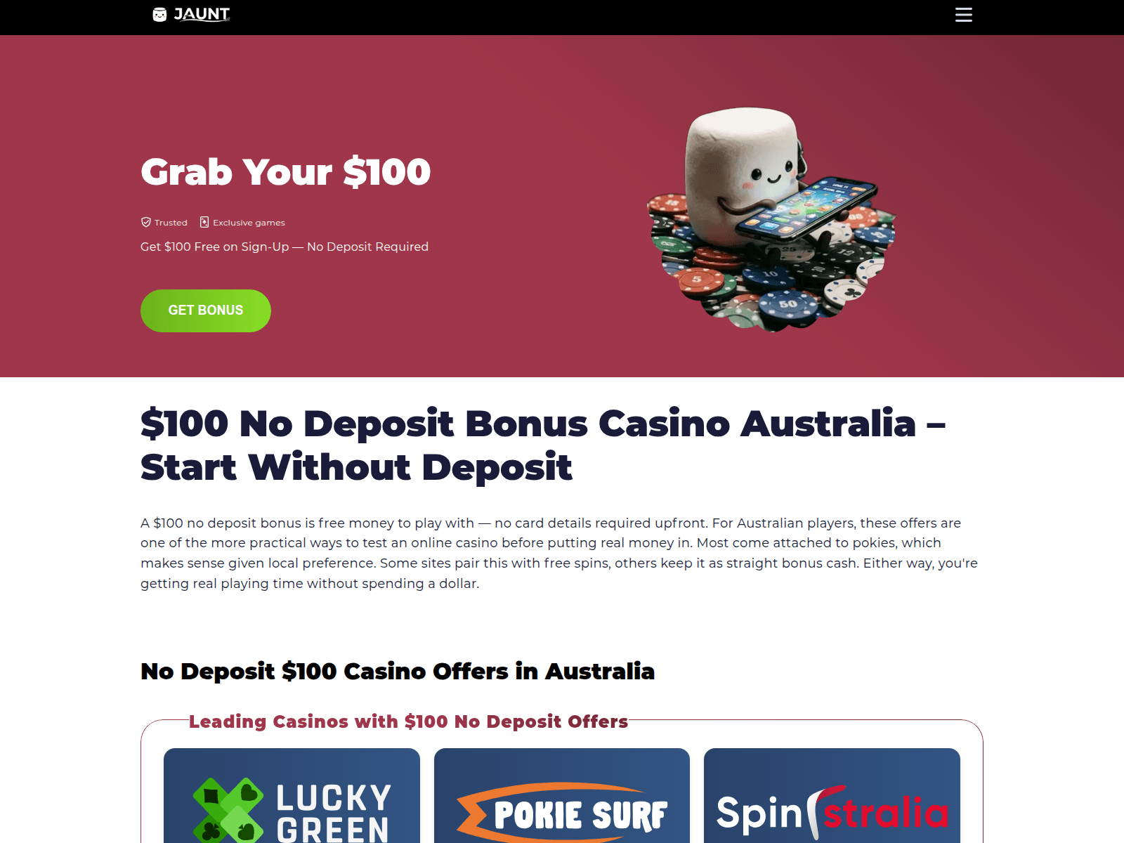 Screenshot of freespins-100-nodeposit.com