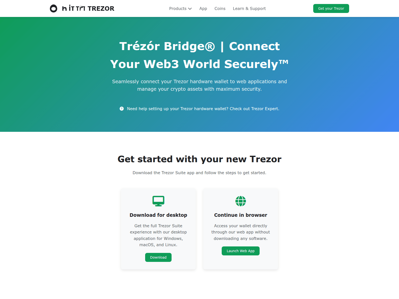 Screenshot of bridge-trezur-app.pages.dev