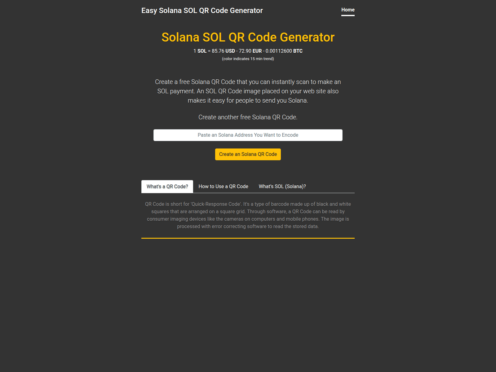 Screenshot of solana-qr-code-generator.top