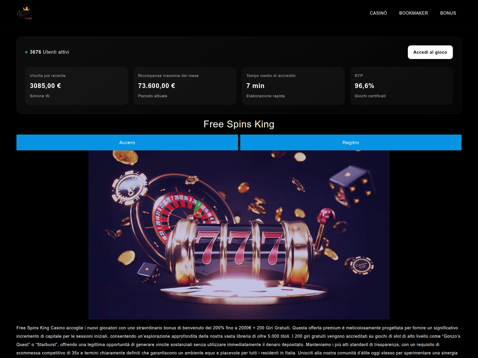 Screenshot of freespinsking-it.com