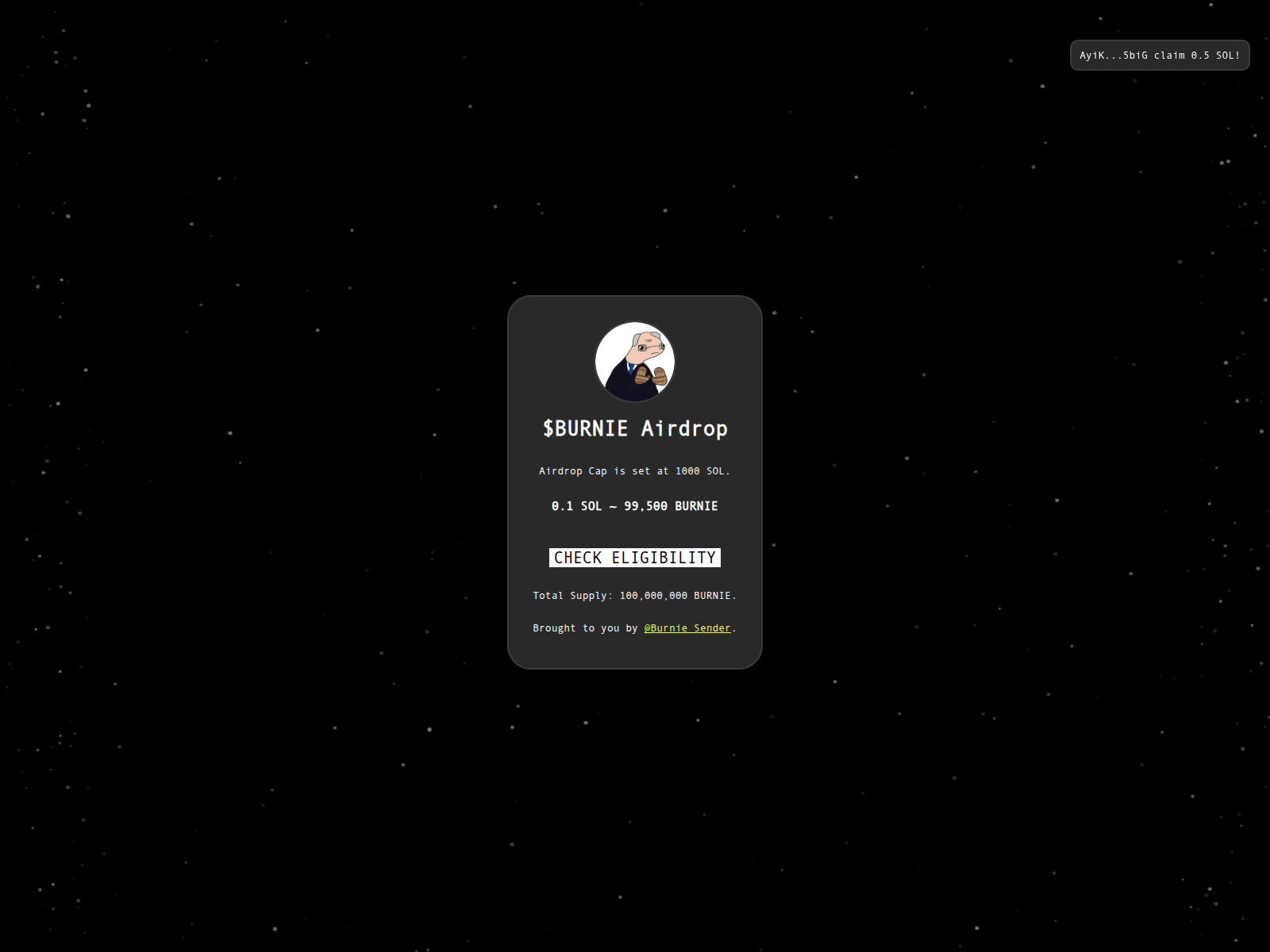 Screenshot of burniesender-rewards.xyz