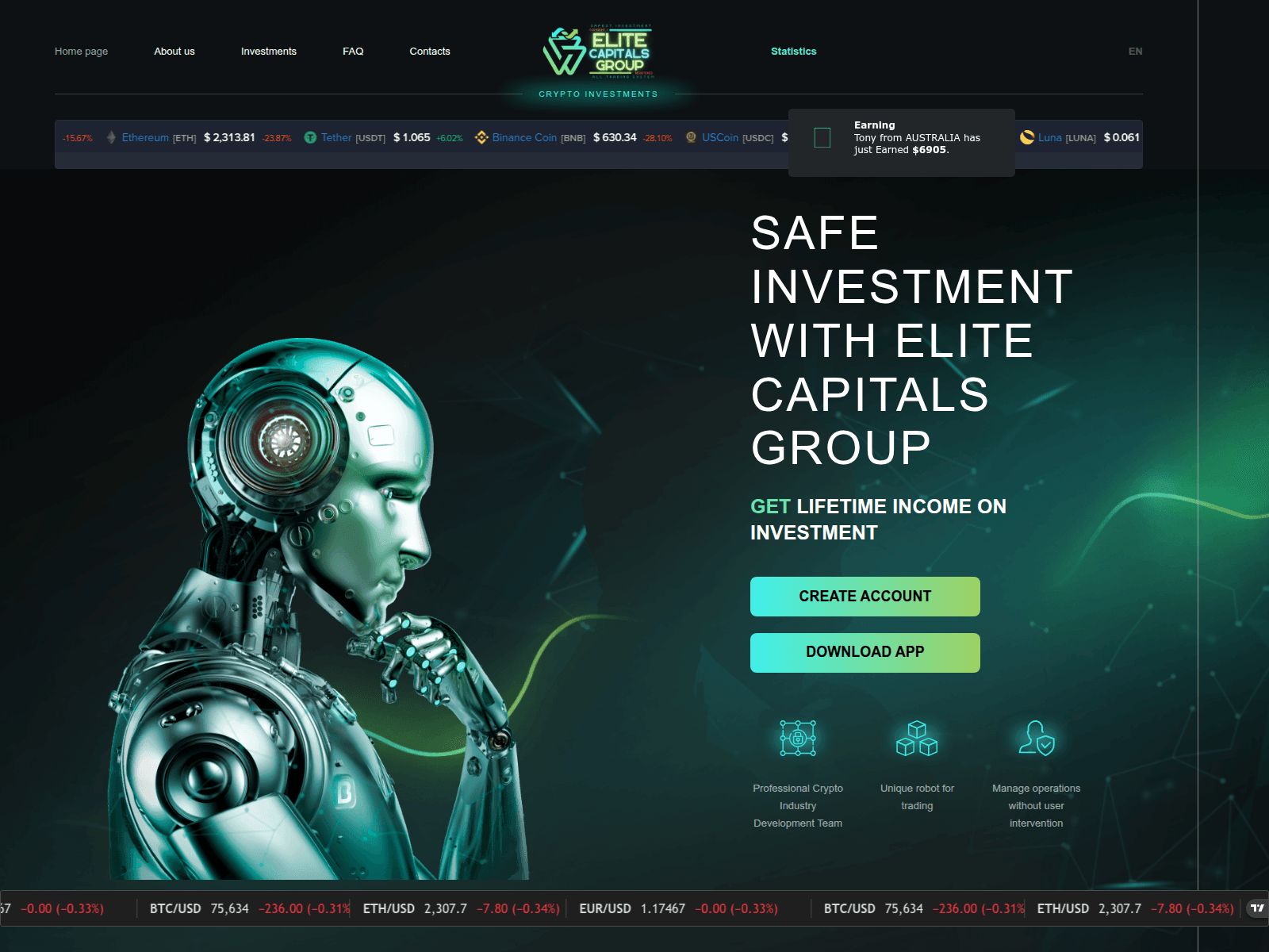 Screenshot of elitecapitalsgroup.com.cluncoinearn.net