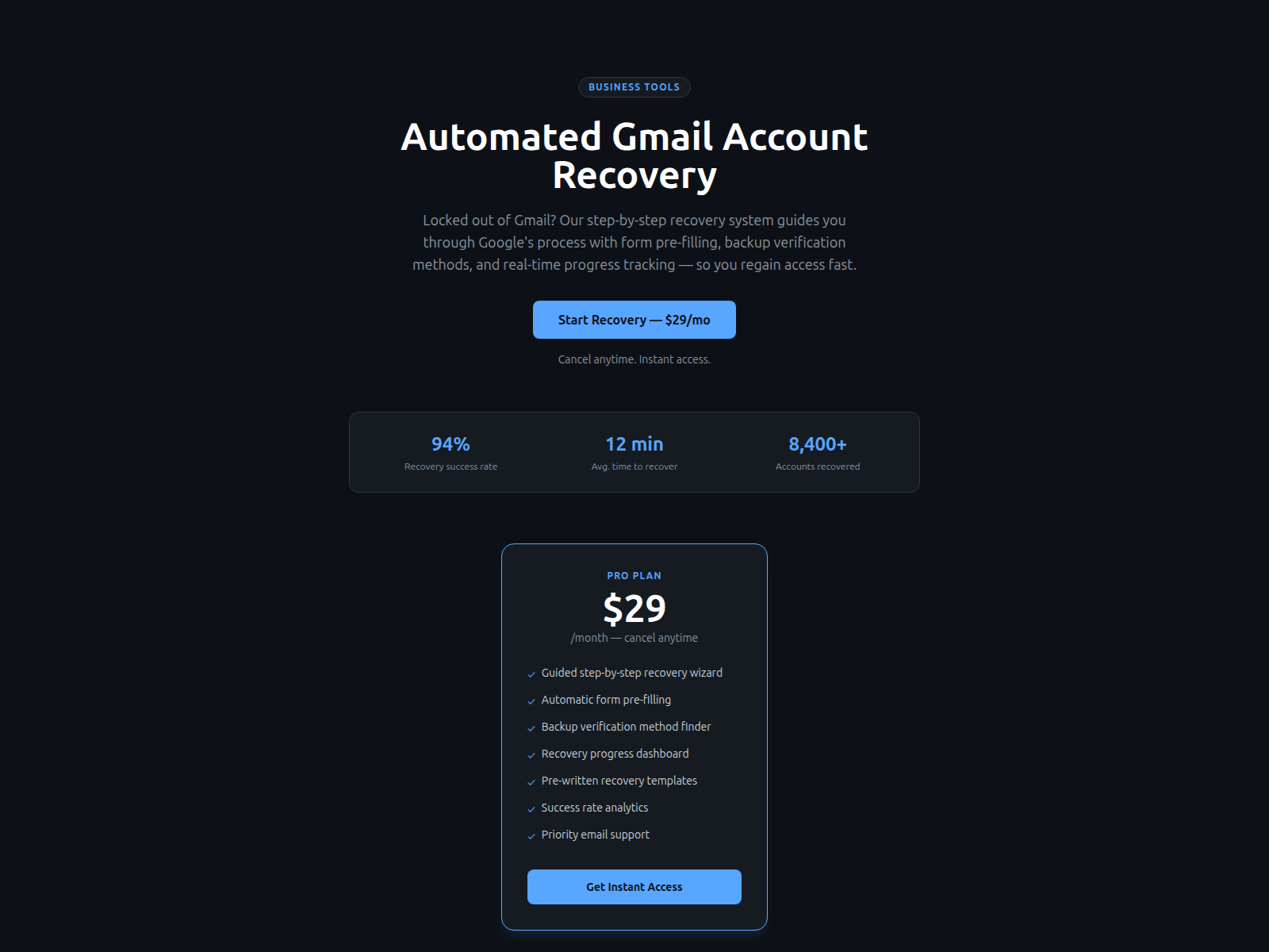 Screenshot of gmail-account-recovery.microtool.dev