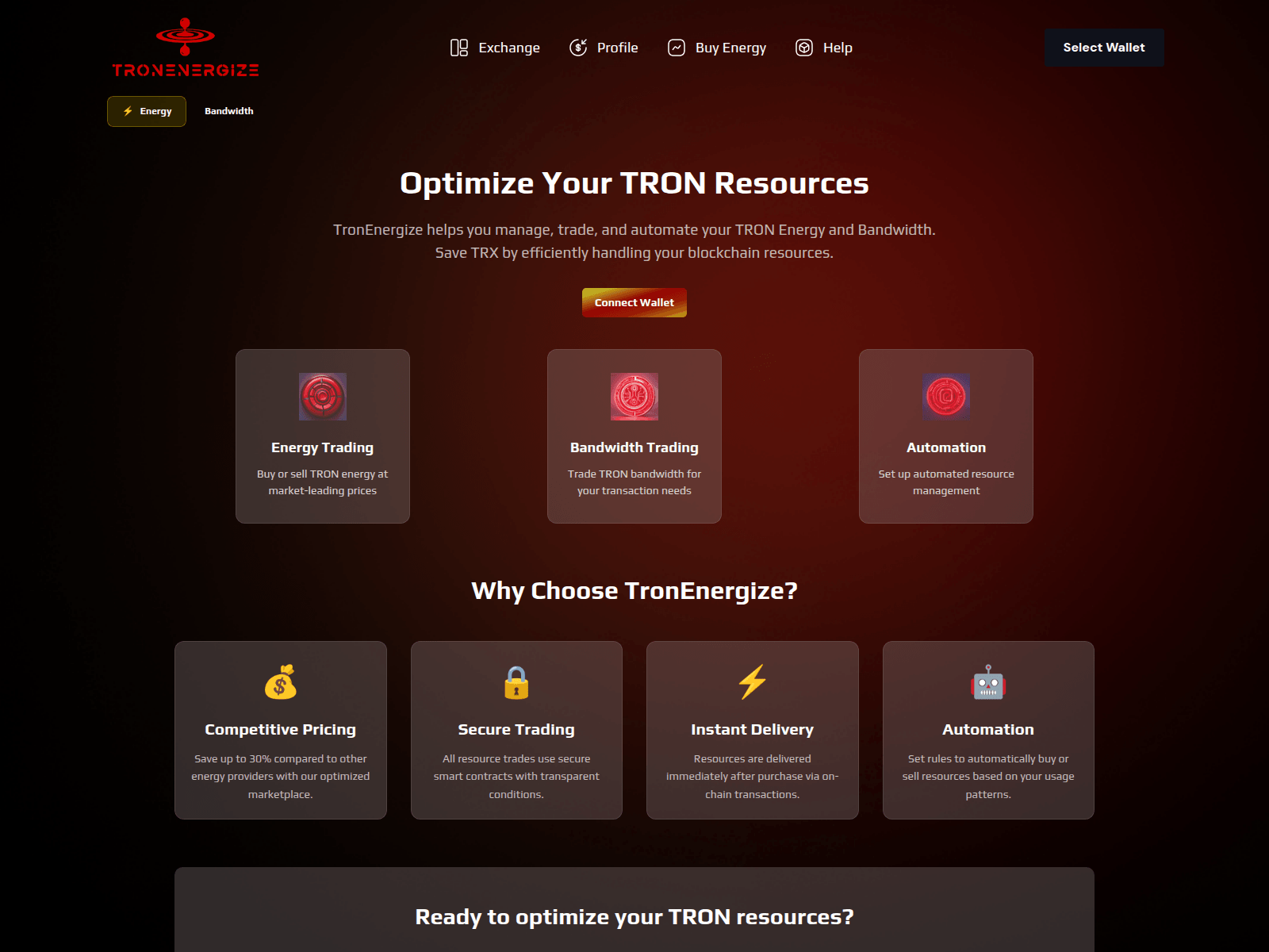 Screenshot of tronenergize.com