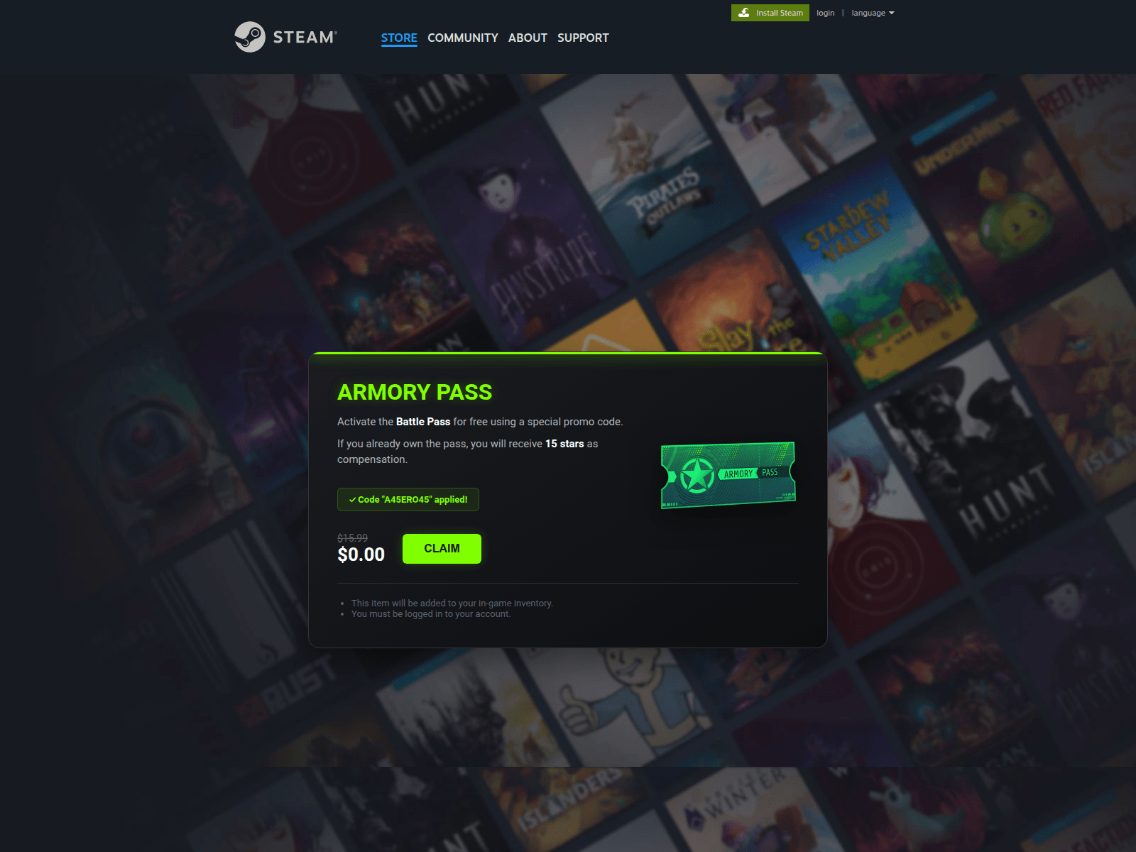 Screenshot of steanmcommiunity.com