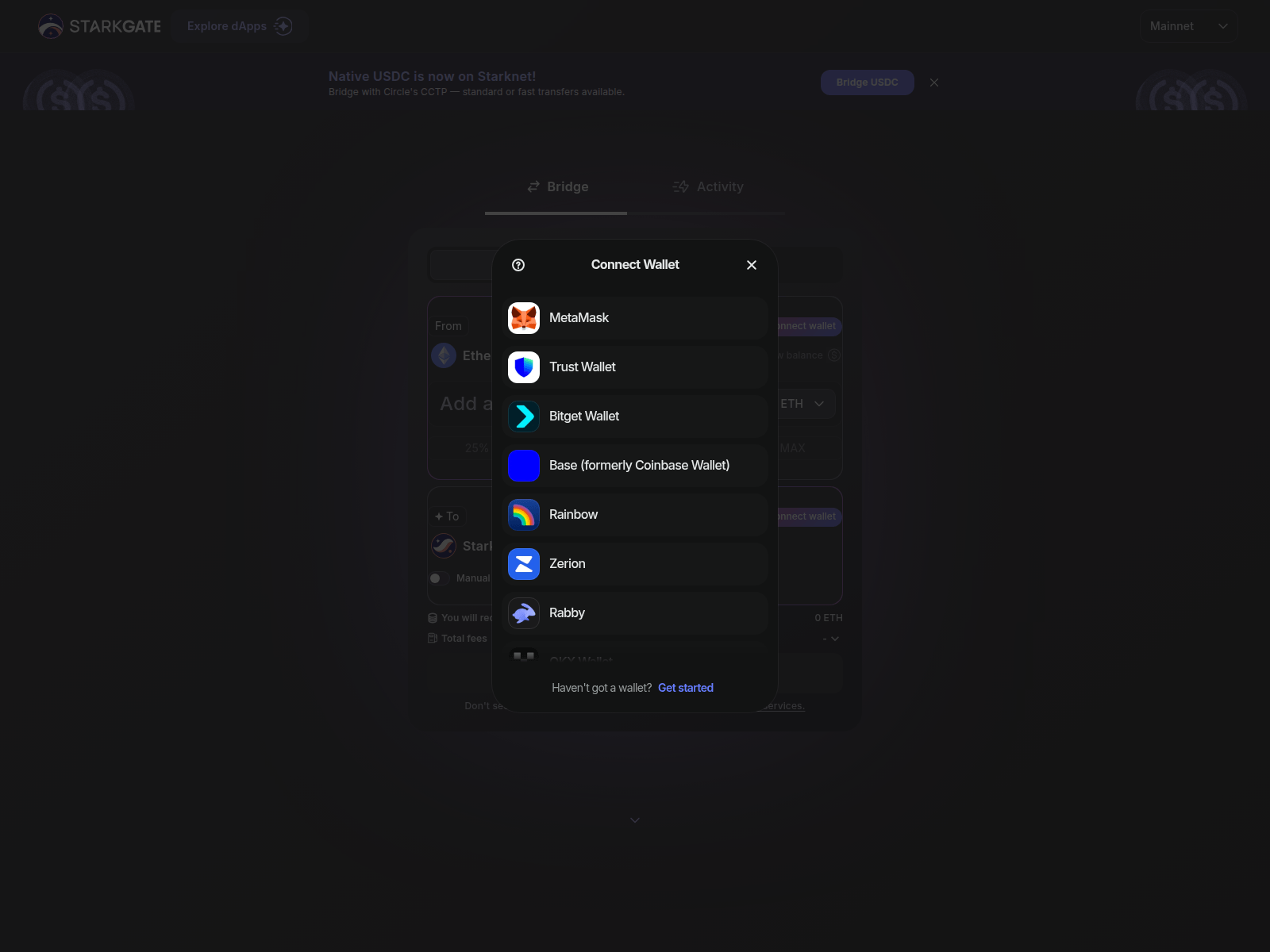 Screenshot of starknet-bridge.com