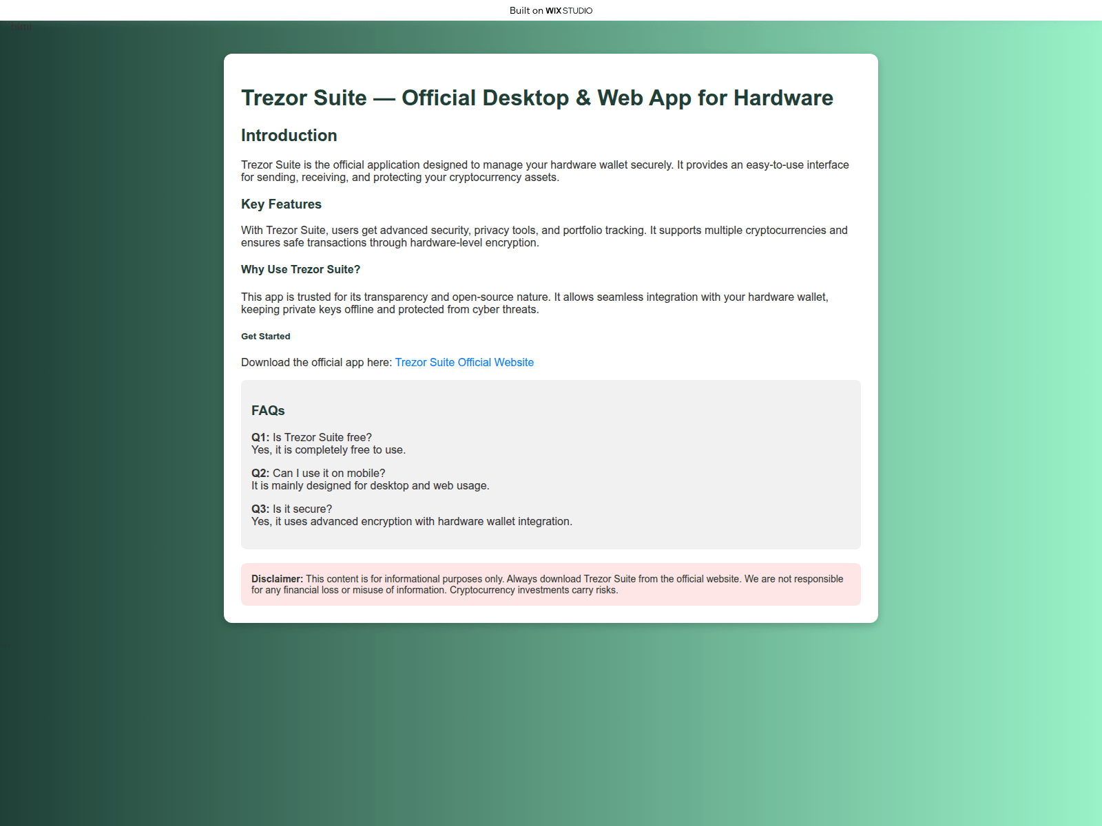 Screenshot of suitesapps-trezo.wixstudio.com