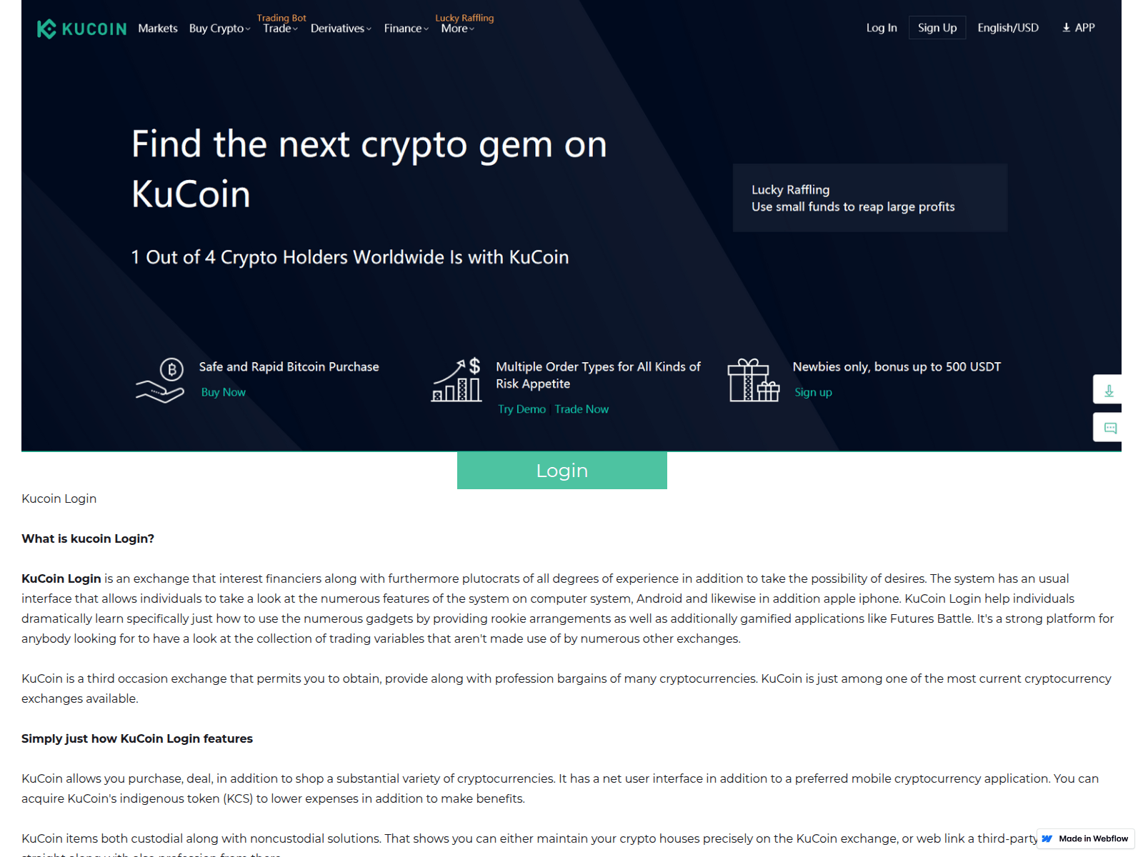 Screenshot of kucoinlogin.webflow.io