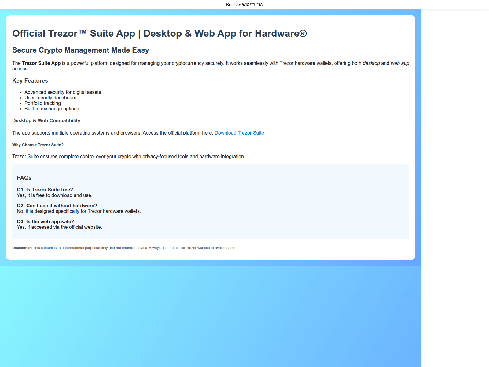 Screenshot of homepage-suitetrezo.wixstudio.com