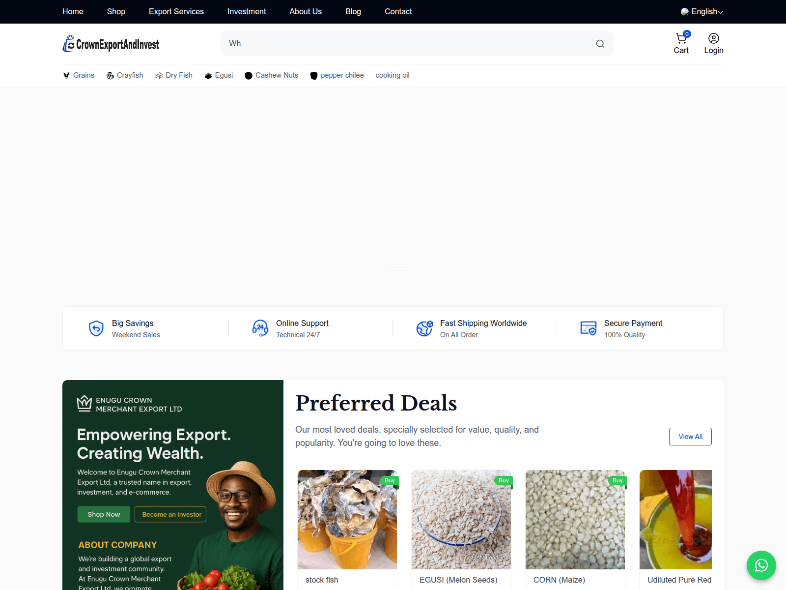 Screenshot of crownexportandinvest.com