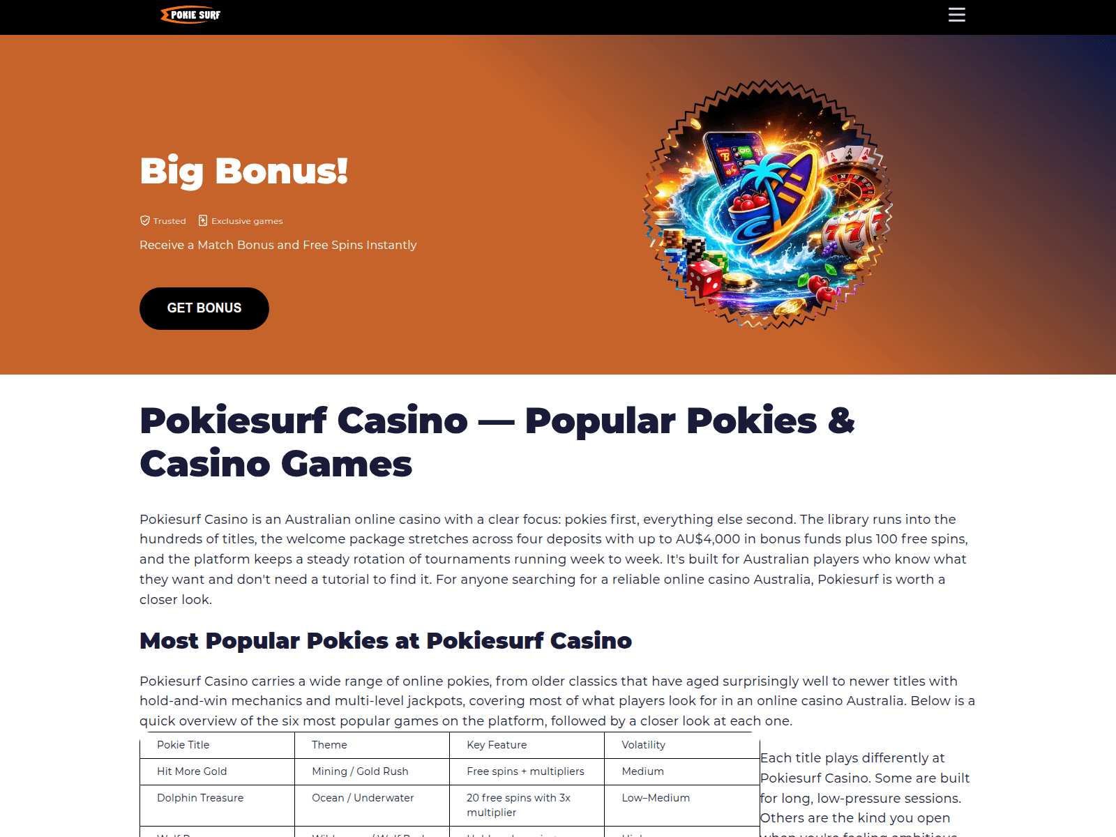 Screenshot of pokiesurf-bonus.com