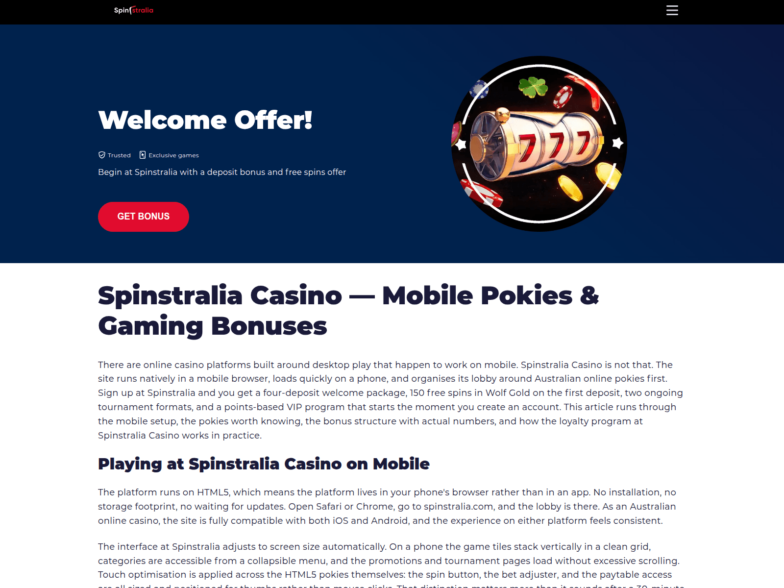 Screenshot of spinstralia-bonus.com