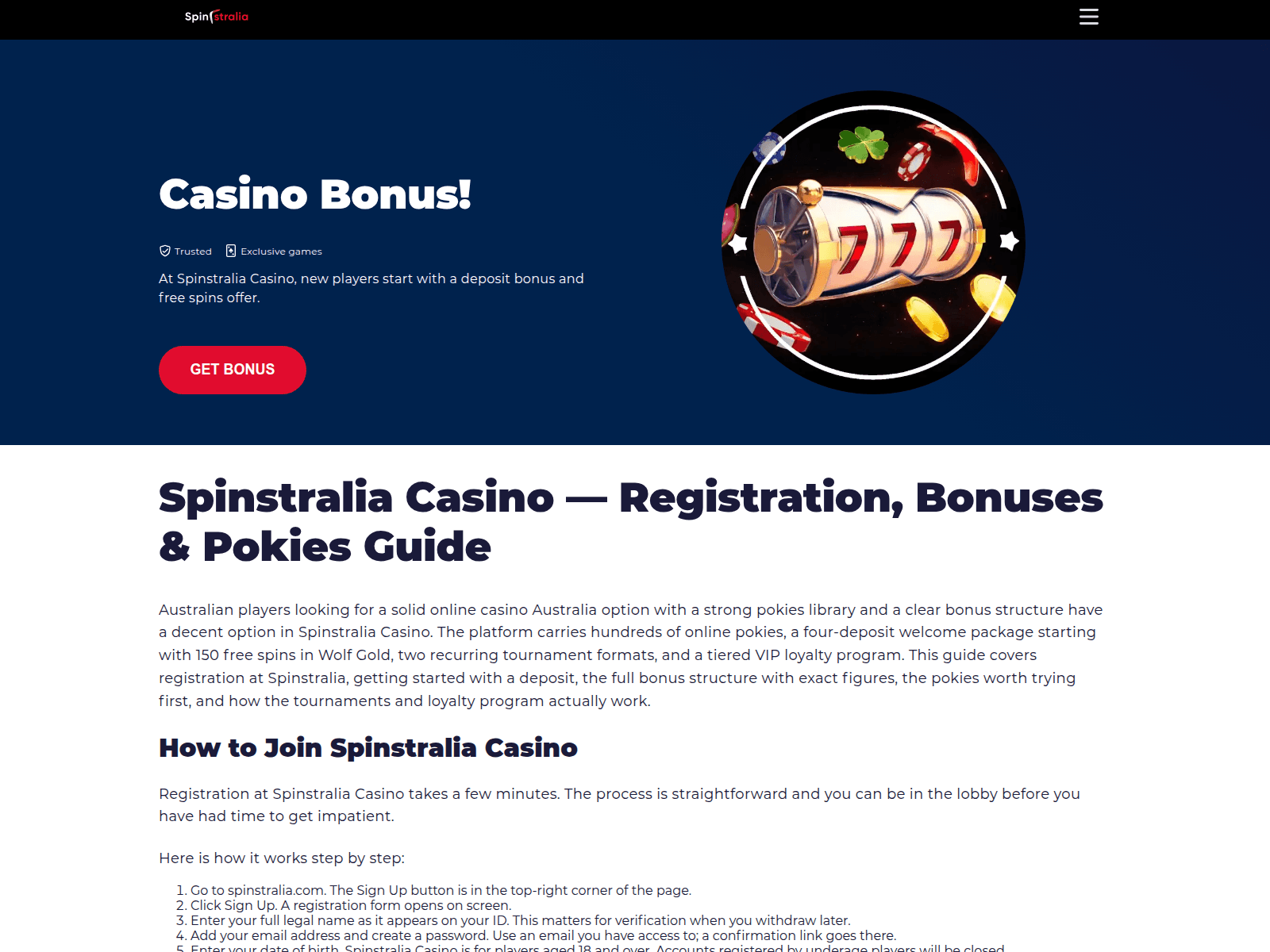 Screenshot of spinstralia-registration.com