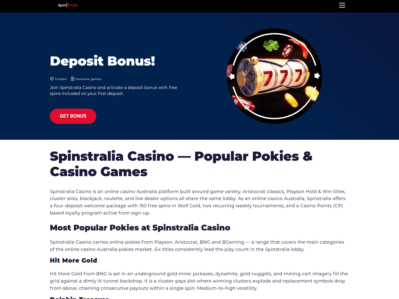 Screenshot of spinstralia-deposit.com