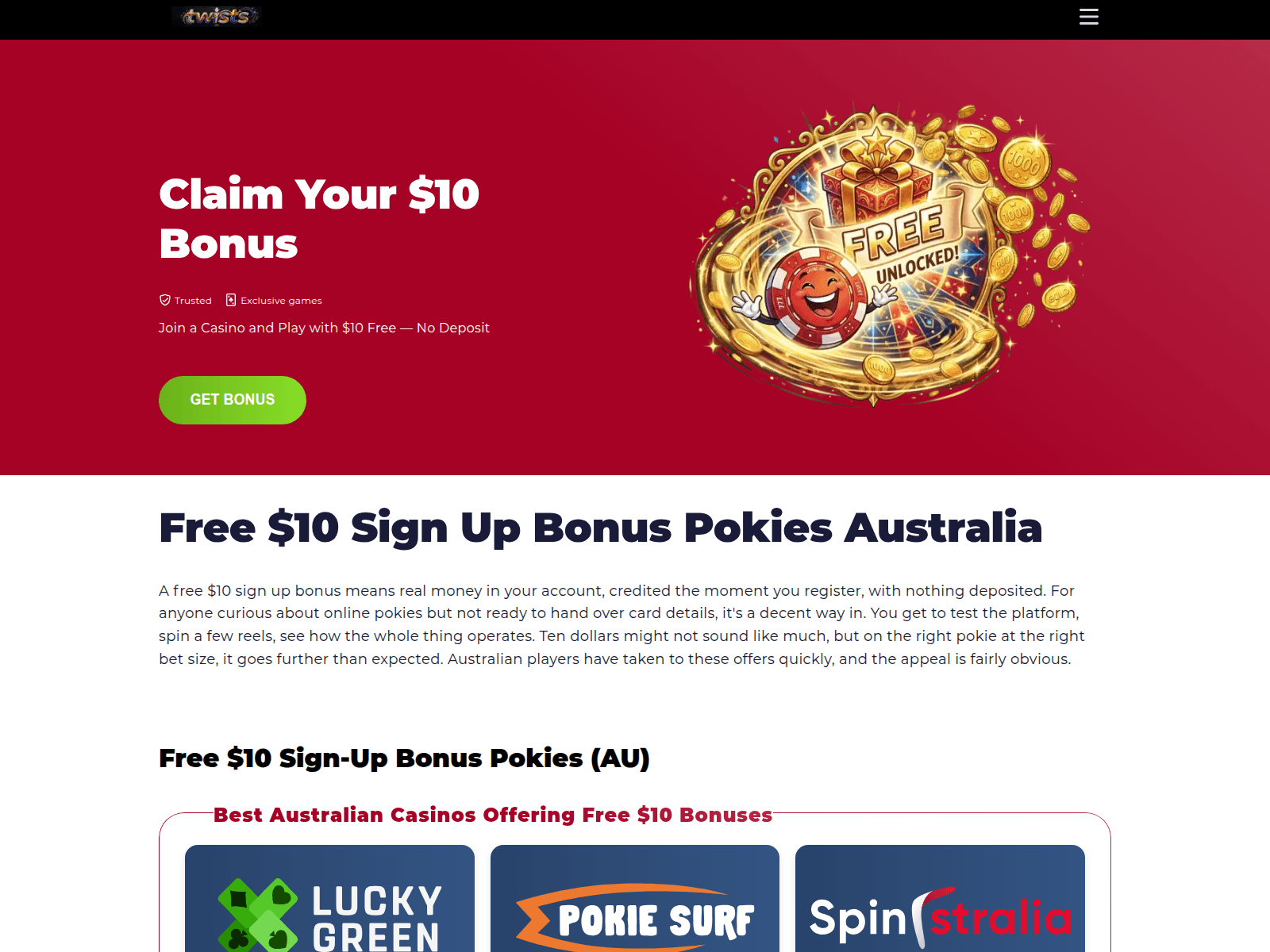 Screenshot of freespins-10-signup.com