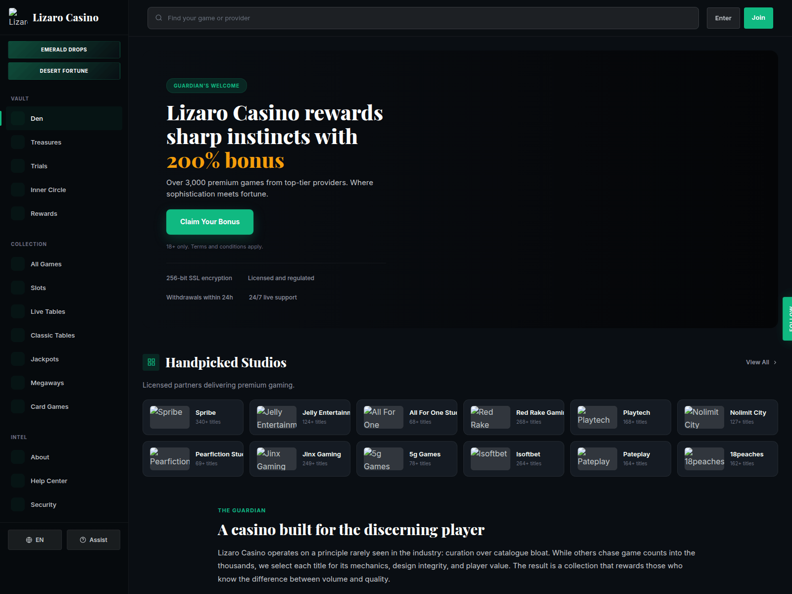 Screenshot of lizzaro-casino.com
