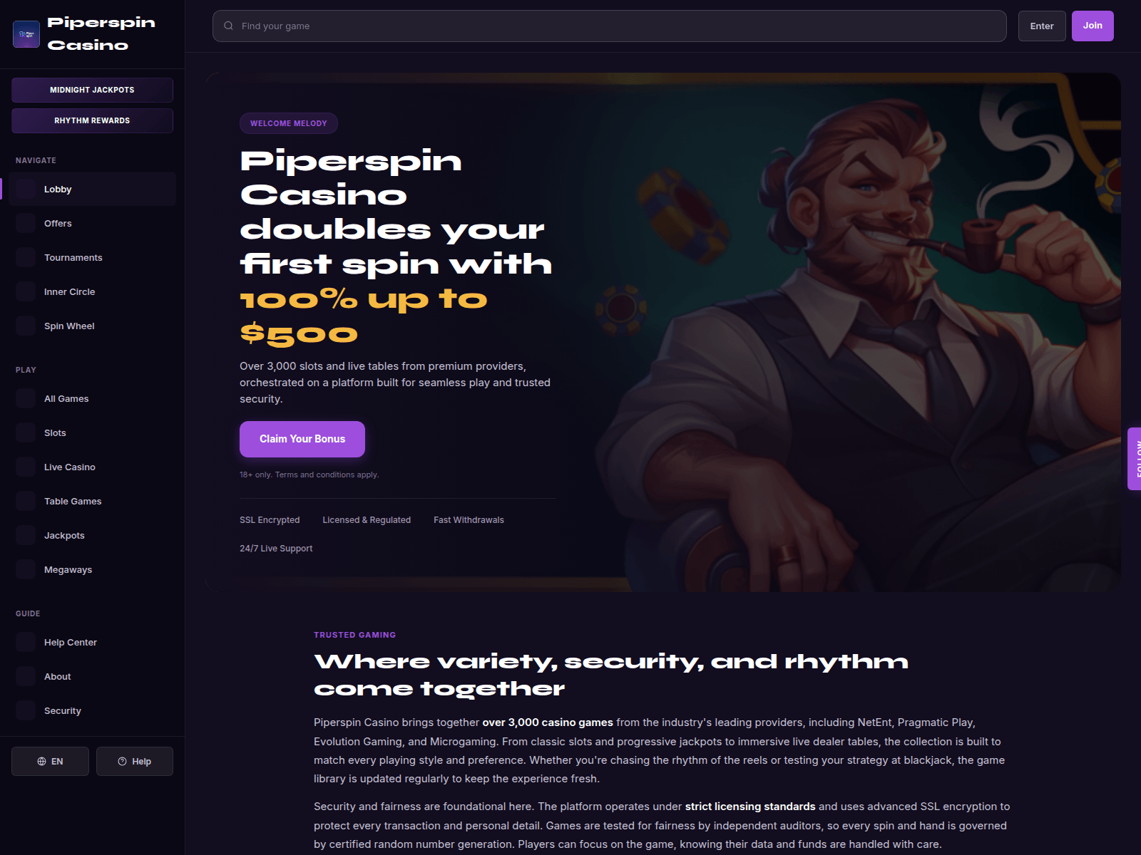 Screenshot of piper-spincasino.com