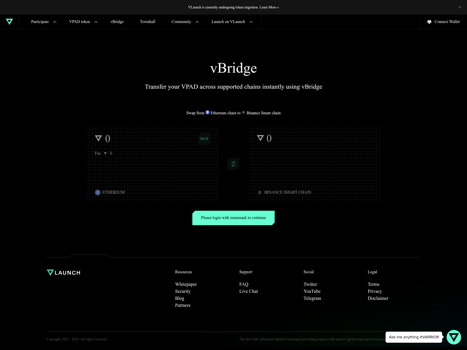 Screenshot of vlaunch-bridge.pages.dev