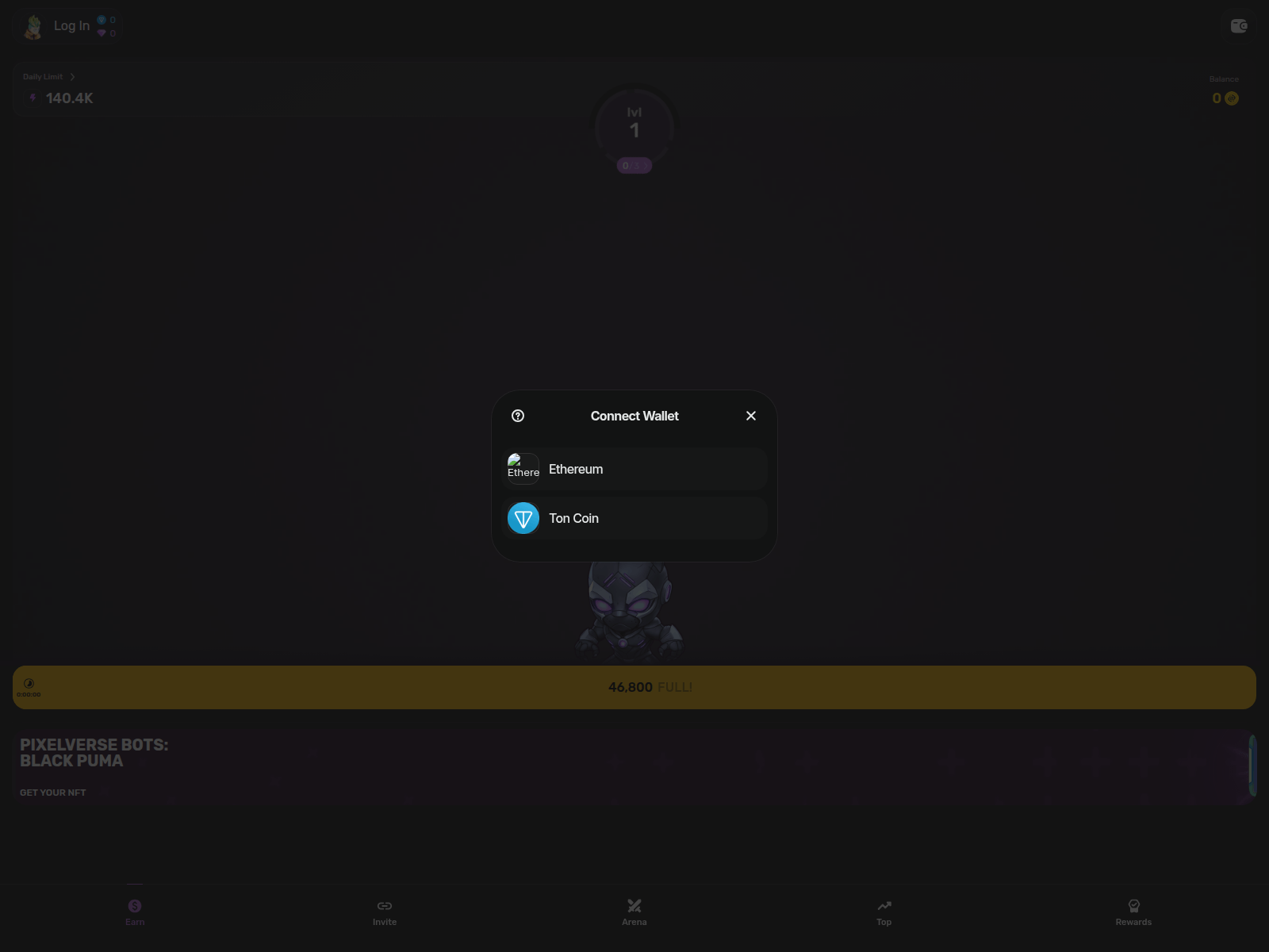 Screenshot of dashboard-pixelversetap.pages.dev