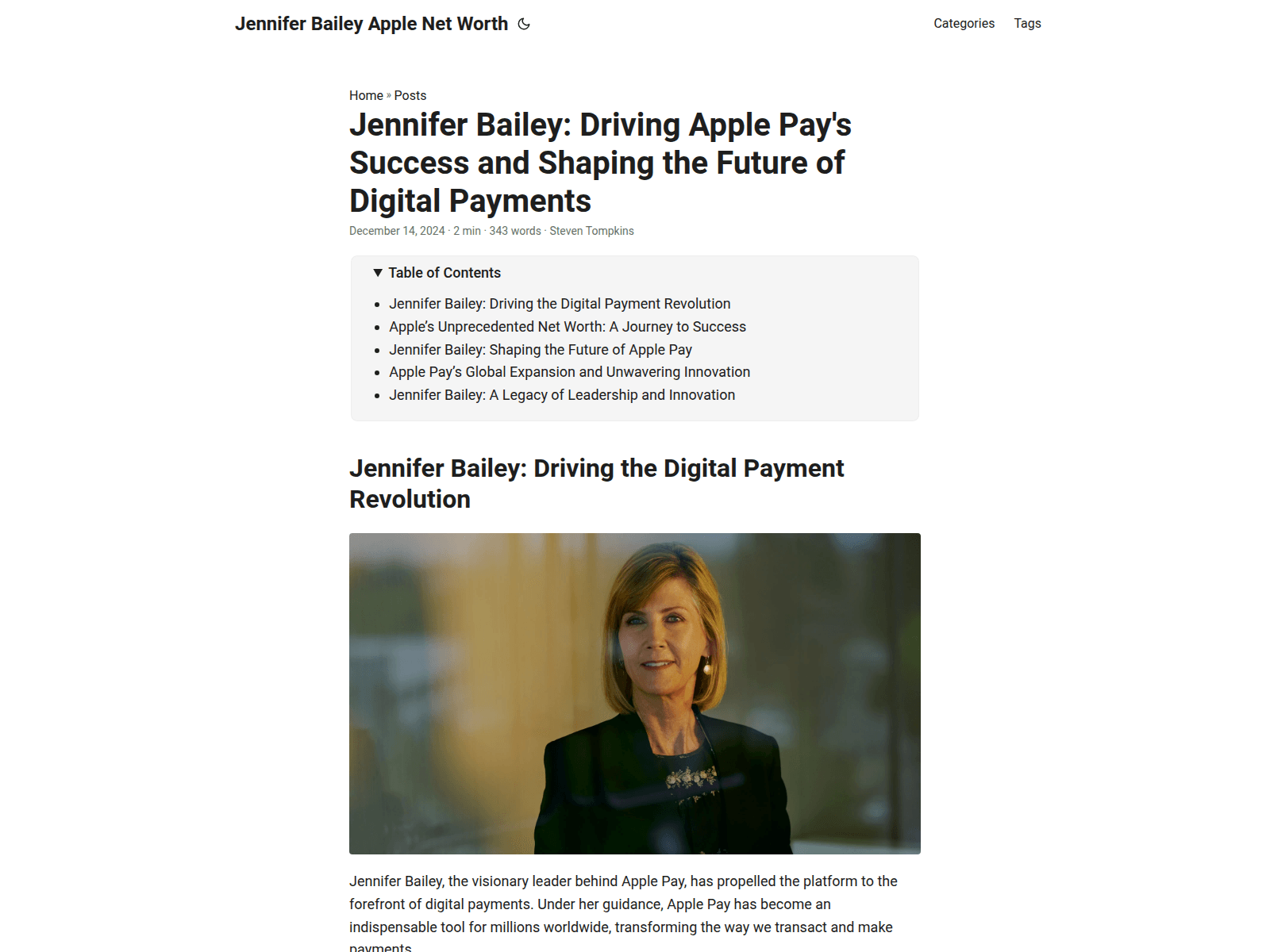 Screenshot of jennifer-bailey-apple-net-worth.pages.dev