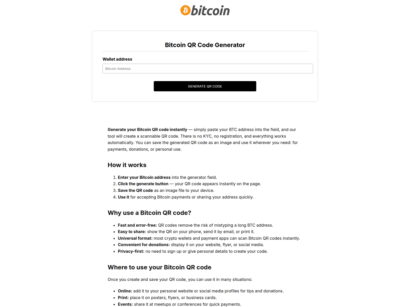 Screenshot of bitcoin-qr-code-generators.com