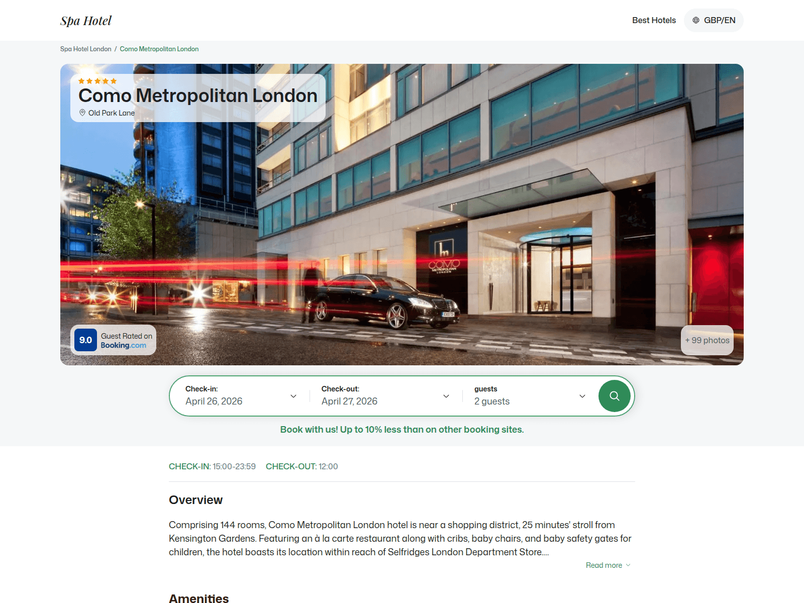 Screenshot of comomropolitanlondon.spahotel.guru